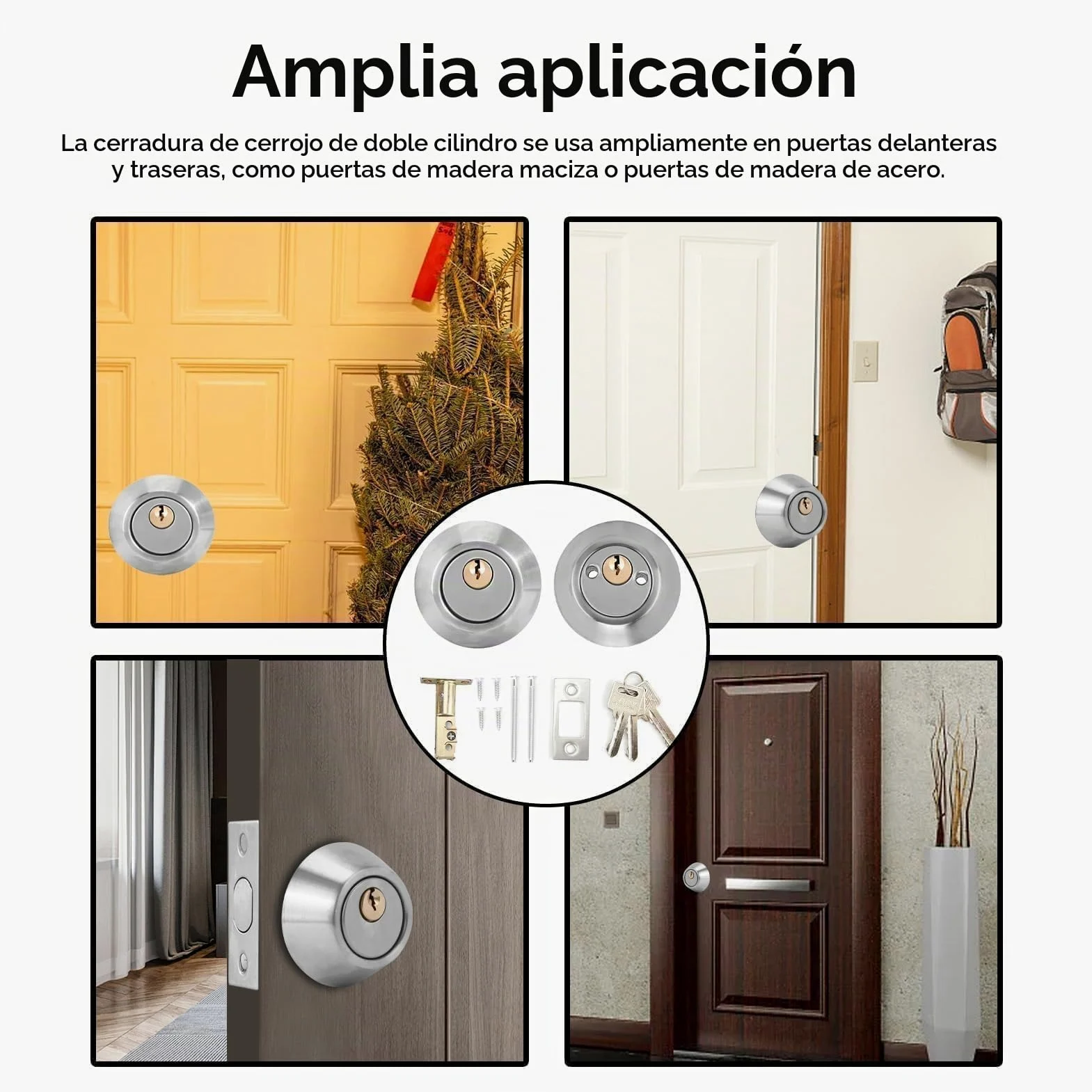 Cyrank Cerradura De Cilindro Doble con Llave, Cerradura De Cerrojo con Llave Doble En Ambos Lados Cerradura De Cilindro Ajustable De Dos Vías para Puerta Delantera(Stainless Steel)