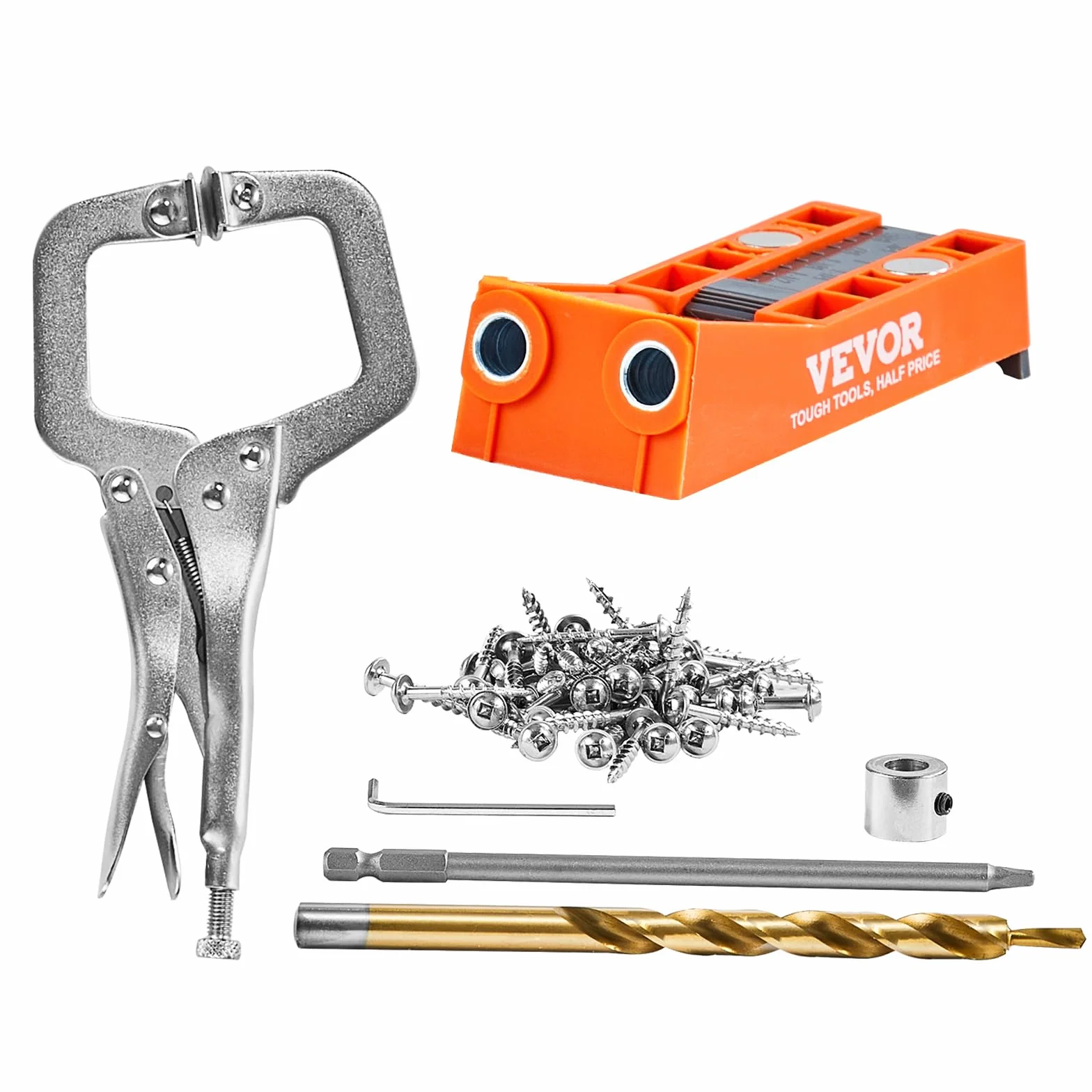 VEVOR Kit de 50 piezas para Taladrar Agujeros Dobles con Broca Cuadrada y Abrazaderas en C para Clavijas Plantilla para Taladrar Agujeros y Agujeros en Ángulo, para Taladrar para Trabajar Madera