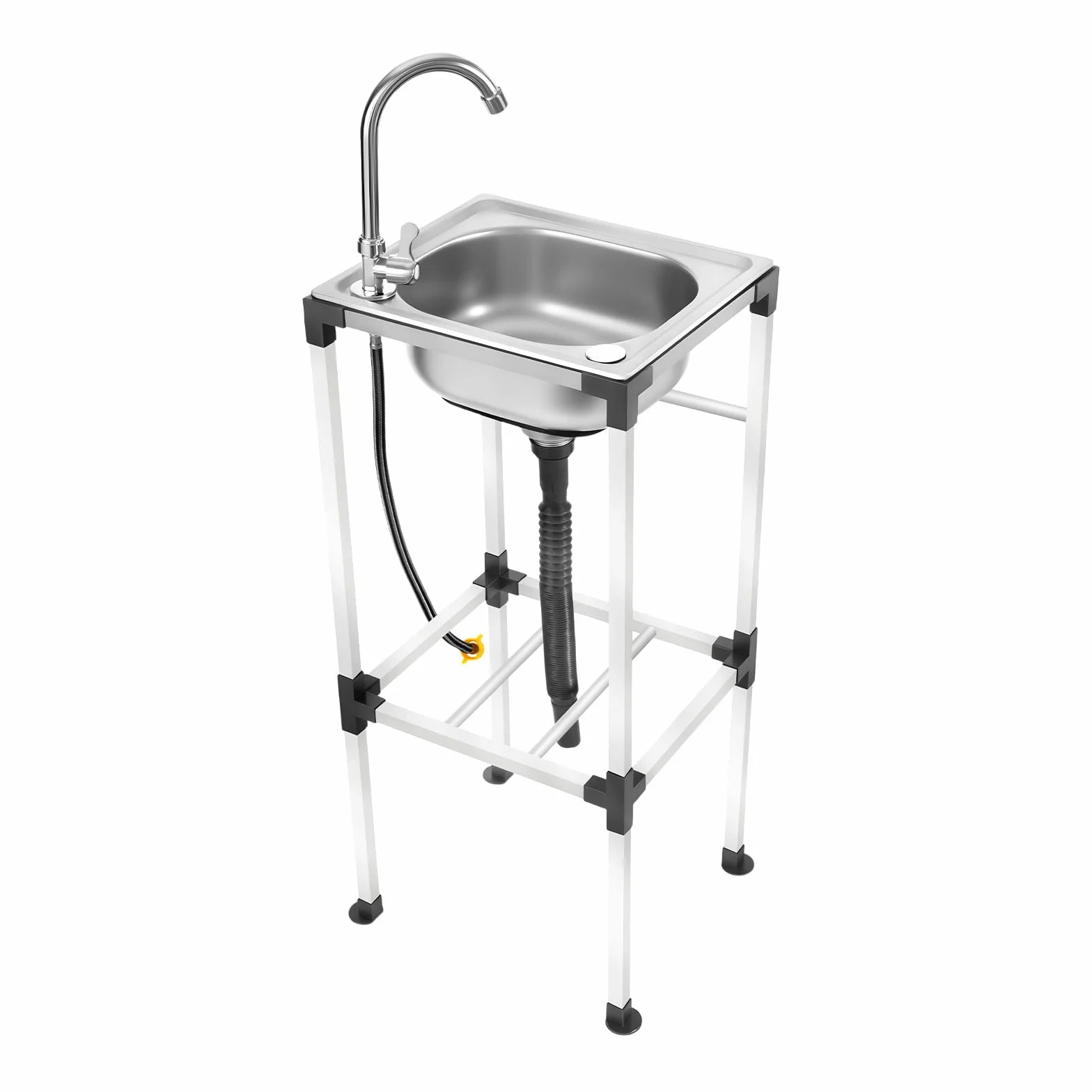 Fregadero independiente de acero inoxidable, fregadero de cocina, lavabo, lavabo con grifo, fregadero móvil de acero inoxidable con dispositivo de drenaje para cocina, restaurante, garaje, 42 x 37 x