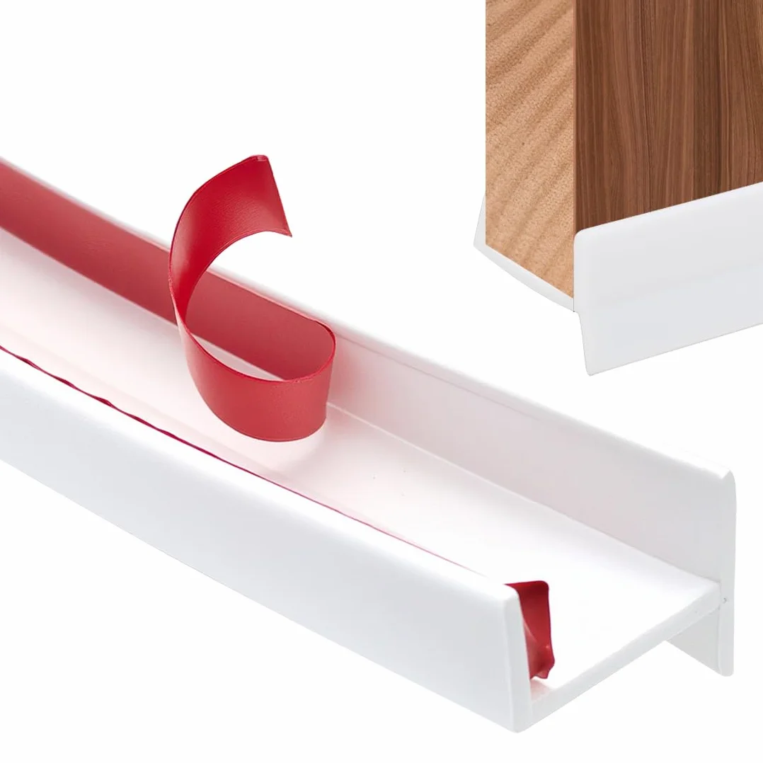 RANJIMA 5M Perfil de zócalo Perfil de embellecedor de zócalo para 18mm 19mm de espesor de madera, tira de zócalo de cocina Blanca Perfil de sellado de zócalo de cocina con labio de sellado para zócalo