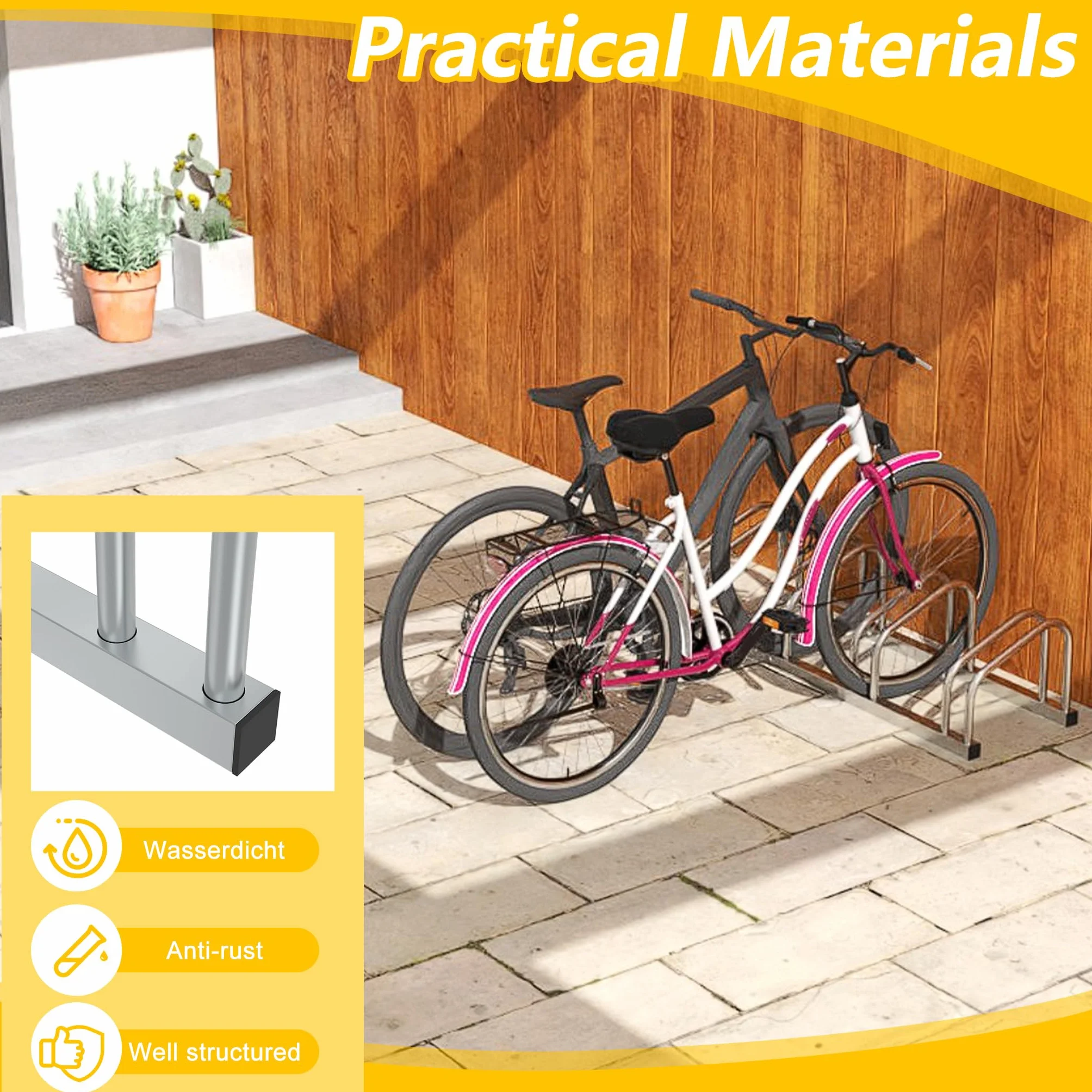 FIVMEN Soporte para 8 bicicletas, soporte de suelo y pared, 37 cm, galvanizado, para neumáticos 30-65 mm, bicicleta de montaña