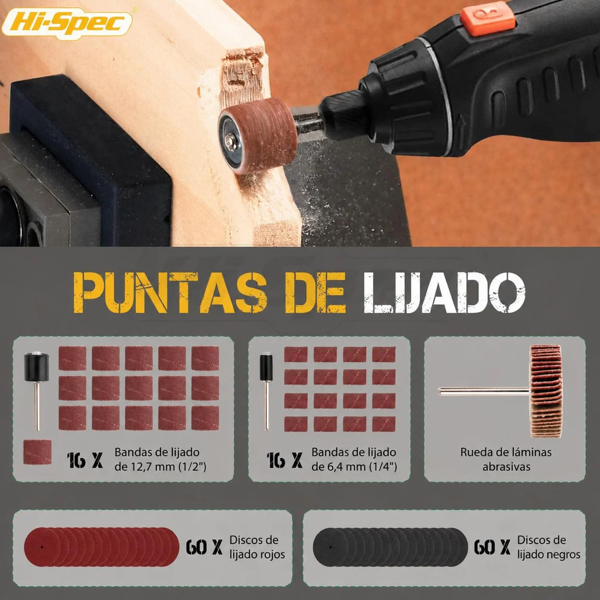 Hi-Spec Set de 305 Accesorios para Herramienta Rotativa. Compatible con portabrocas de 3.2mm. Lija, corta, pule, perfora y más. En un práctico estuche portátil