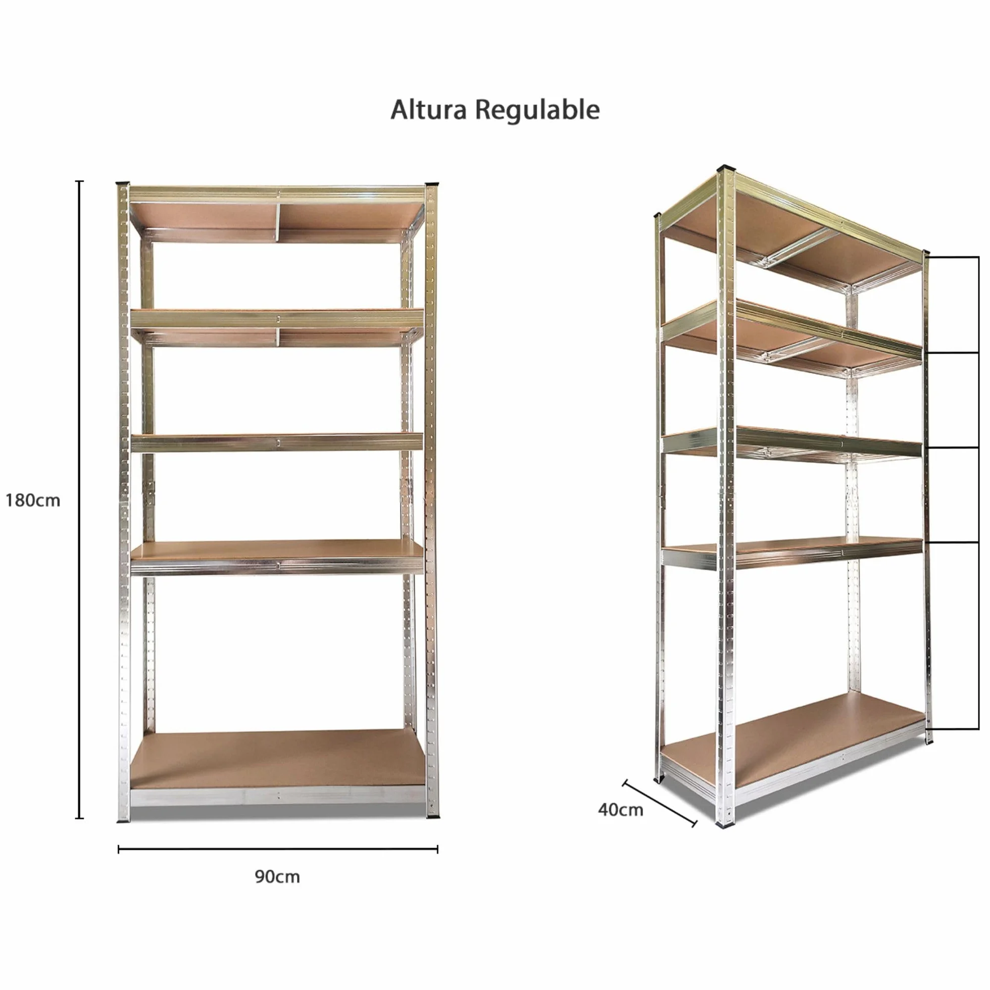 Nyana Home | Estantería Metálica Galvanizada 875kg | 5 Baldas | Medidas 180 x 90 x 40cm | Garaje Oficina Despensa