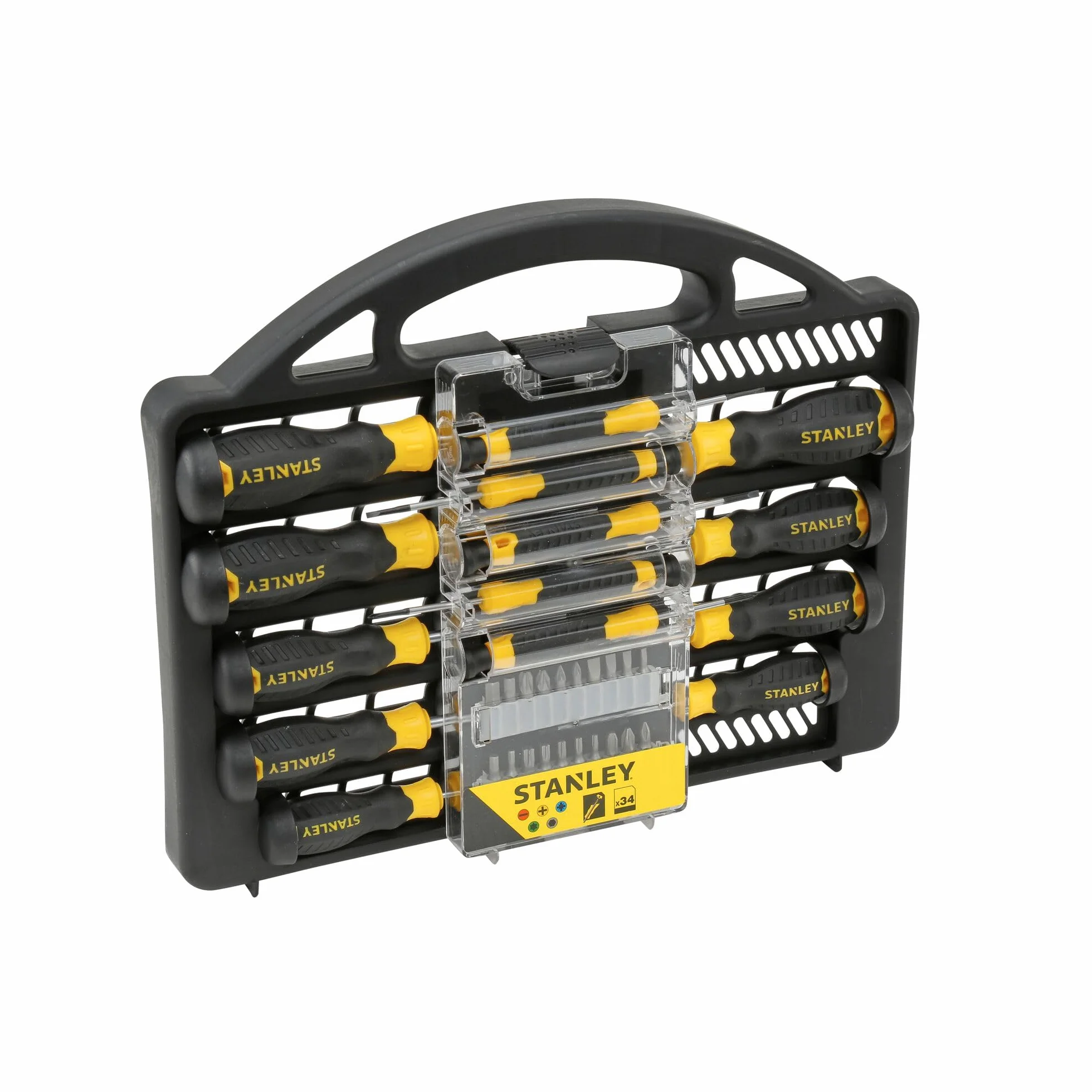 STANLEY Juego de destornilladores 34 piezas, 13 destornilladores y 20 puntas, Destornilladores Phillips y Torx + Destornillador de precisión, Estuche sintético, Mango ergonómico, STHT0-62141