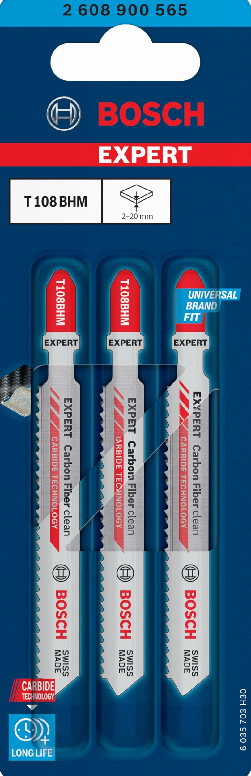 Bosch Professional 3x Hojas de sierra de calar Expert ‘Carbon Fiber Clean’ T 108 BHM (para Plásticos con fibra GFK, CFK, Longitud 92 mm, accesorios Sierra de calar)