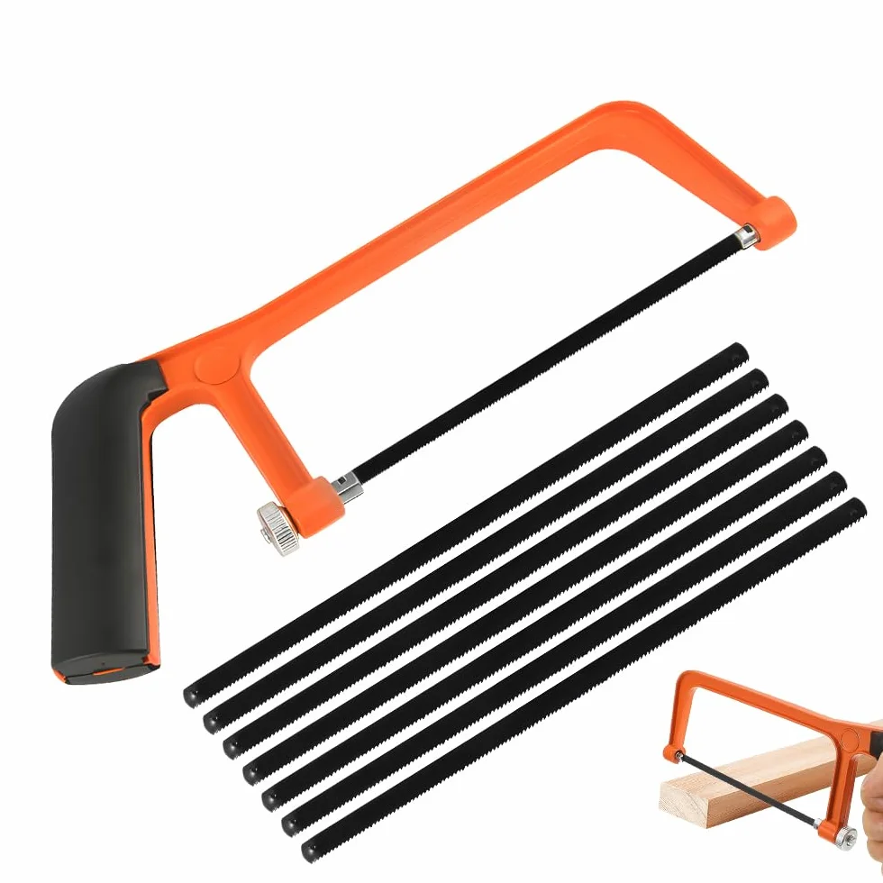 Sierra de Arco Pequeña 150mm, Mini Sierra para Metales Sierra de Mano Junior con 30 Hojas Intercambiables para Madera, Metales Blandos, Tubos de PVC, Plásticos