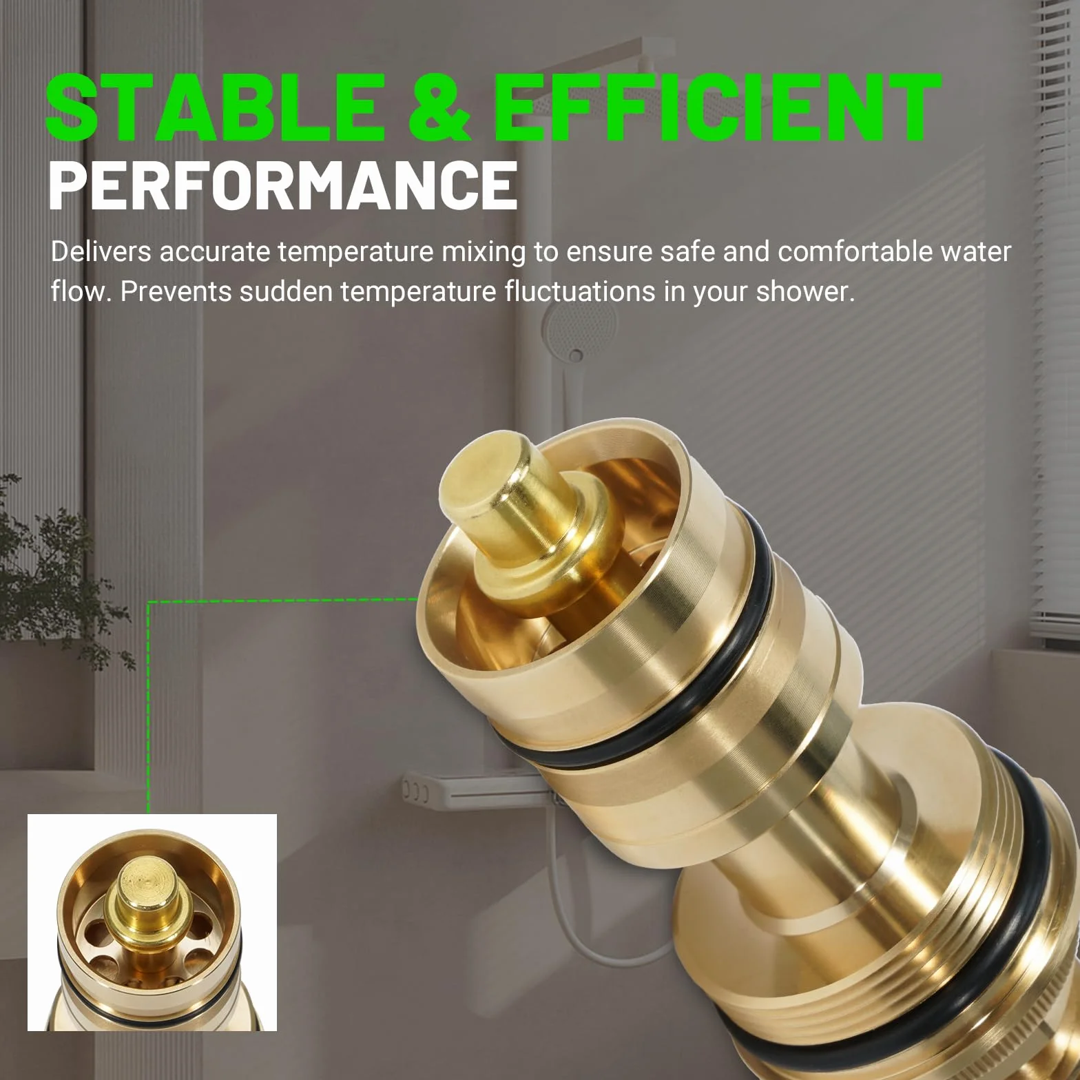 LEAPTREND 47310000 - Termoelemento cromado universal de latón de 3/4 pulgadas, apto para válvula termostática Grohe de cartucho de parafina de ducha, piezas de reparación y sistemas termostáticos