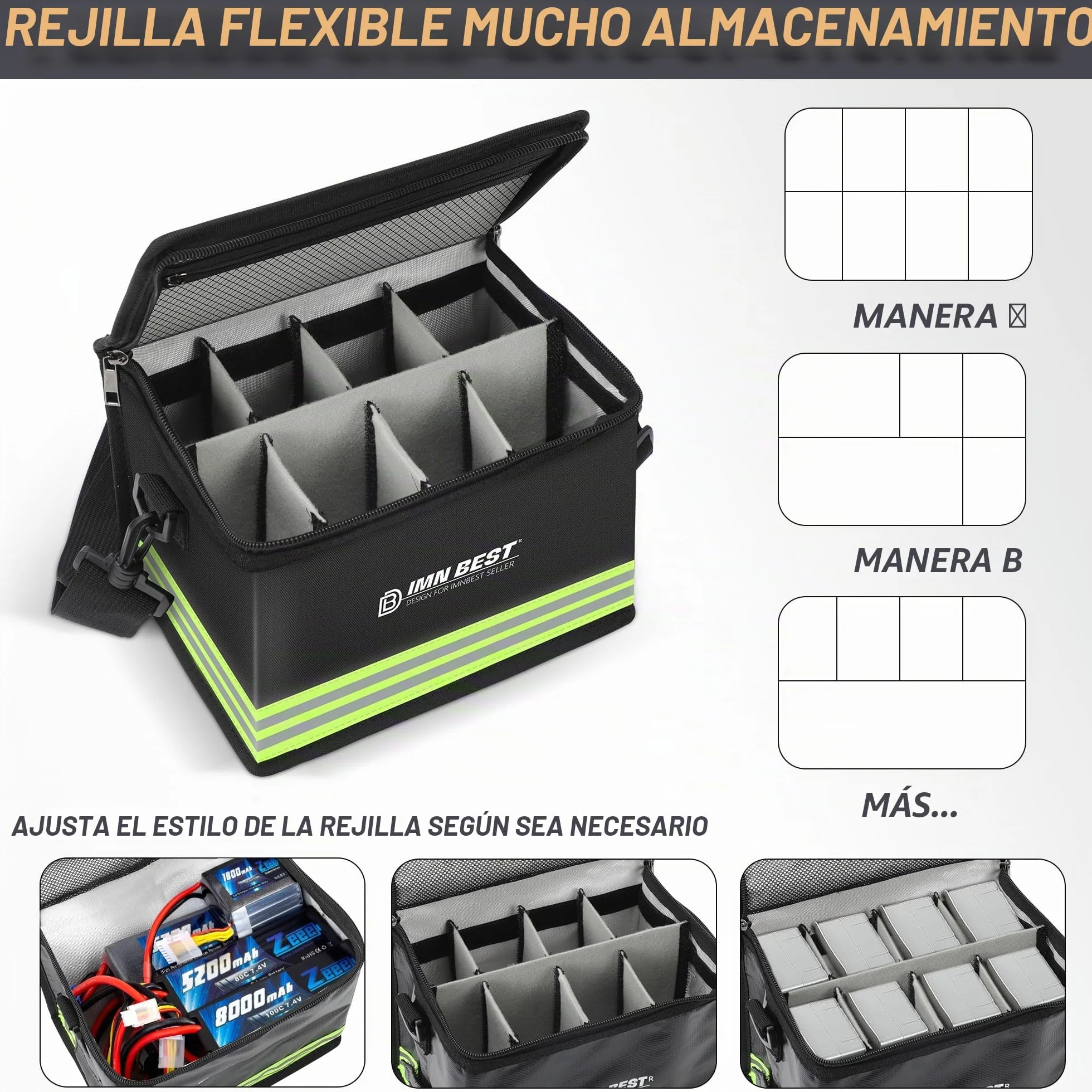 Bolsas de seguridad para baterías de litio Bolsas de seguridad ignífugas y antideflagrantes Ranuras de almacenamiento ajustables de gran capacidad para guardar y proteger baterías de litio