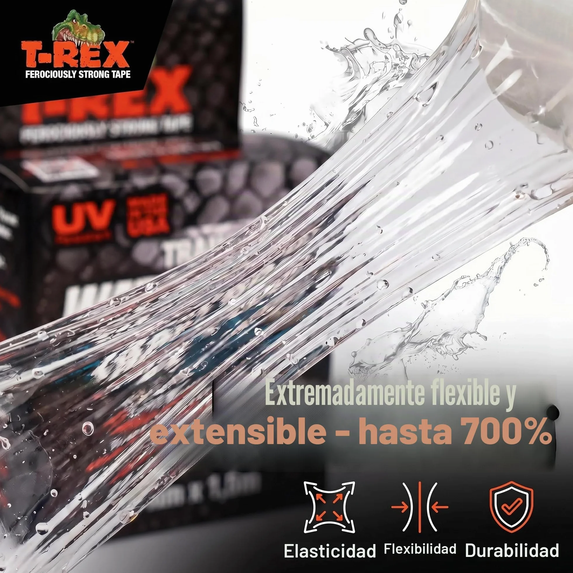 T-REX Waterproof Tape Transparent - Cinta acorazada impermeable - Cinta de sellado ideal para piscinas y exteriores - Resistente a los rayos UV y al calor - 50mm x 1,5m