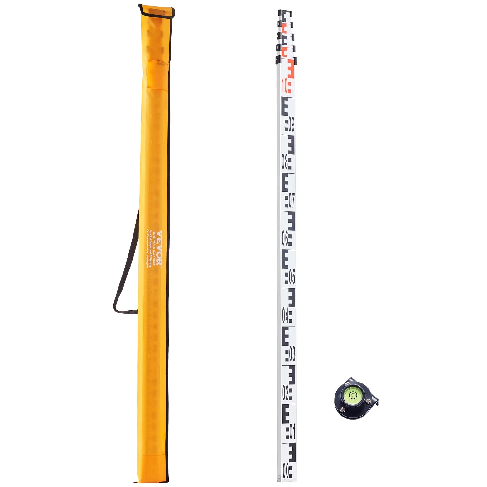 VEVOR Varilla de Medición Telescópica de 5 m con Escala de Doble Cara en cm/mm, Aleación de Aluminio con Nivel de Burbuja y Bolsa de Transporte para Medir Casas, Paredes y Pisos, 5000 x 57 x 35 mm