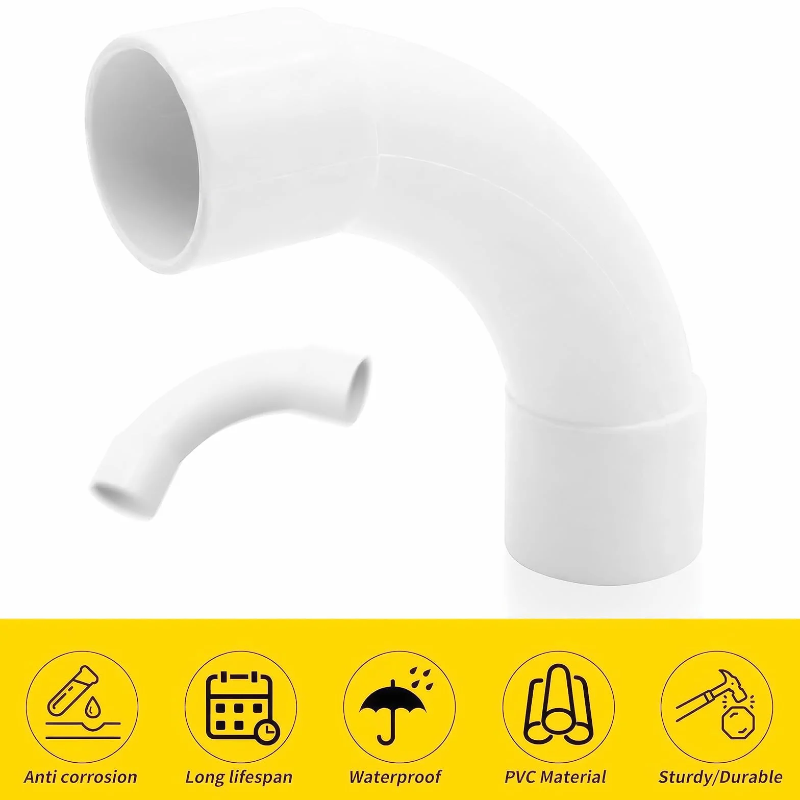 Codo de Tubo,Tubo Redondo Rígido del PVC,Conectores de 90 Grados de Tubería,Tubo de Conducto de Plástico Cable Canal Instalación para Canal Exterior y Interior Casa Sótano Techo,12 Piezas,16mm