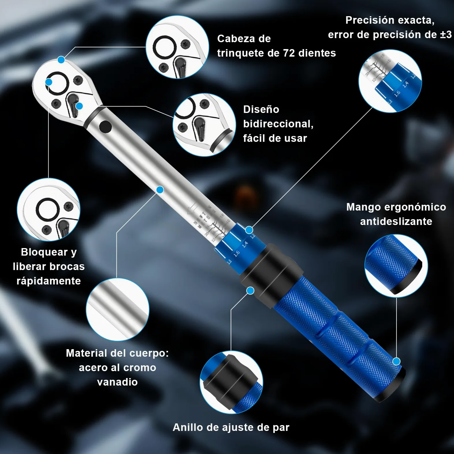 15 Piezas Llave Dinamometrica 1/4'' 2-24 Nm, Llave Dinamométrica Bicicleta Doble Dirección, Precisión de Error ±3%, Ajustable 72 Dientes con Broca y Varilla de Extensión para Bicicleta, Moto