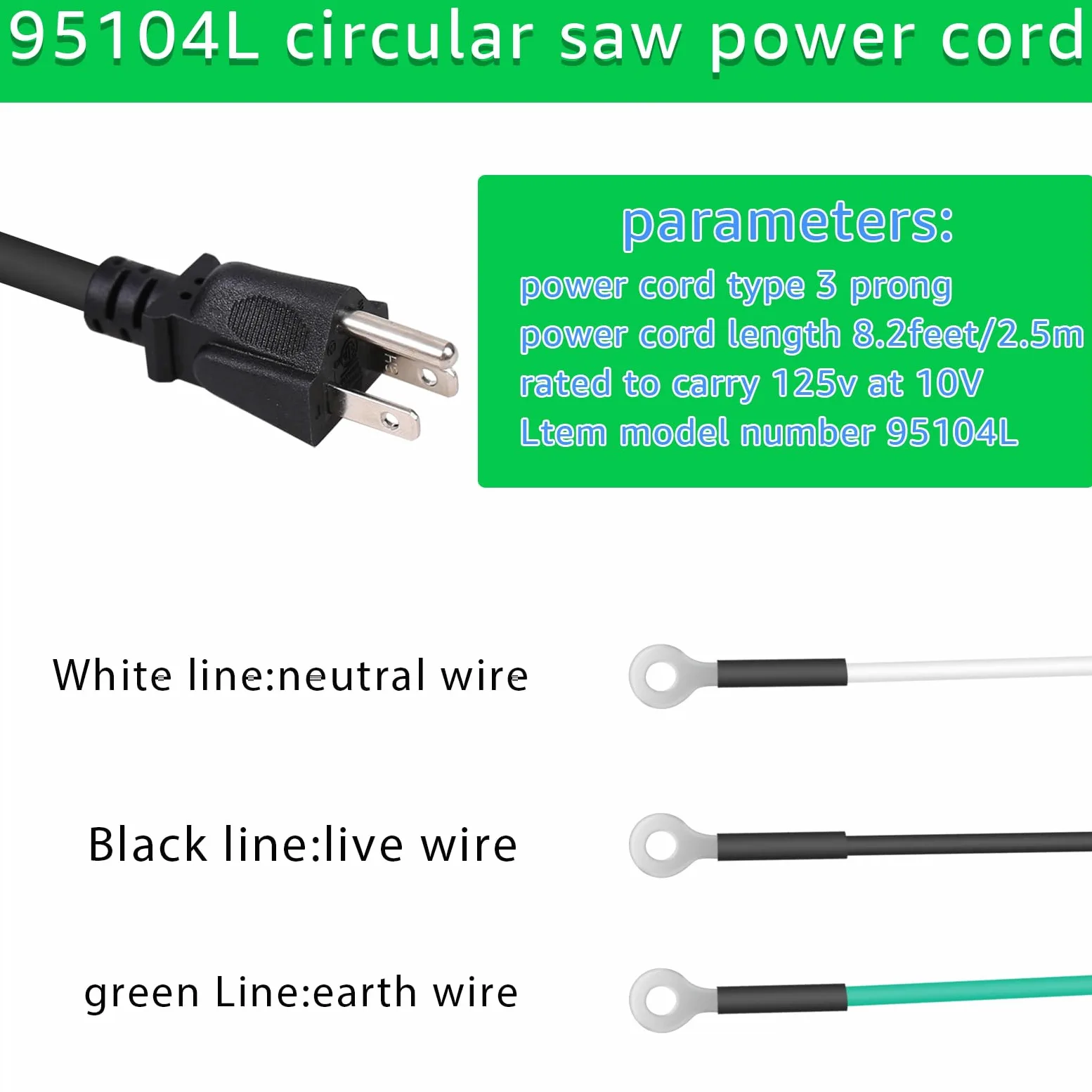 95104L - Conjunto de cable de repuesto para sierra circular Skilsaw SPT Series (SPT55/SPT77W/SPT70WM/SPT78W más), cable de sierra circular compatible con sierras helicoidales SKILSAW