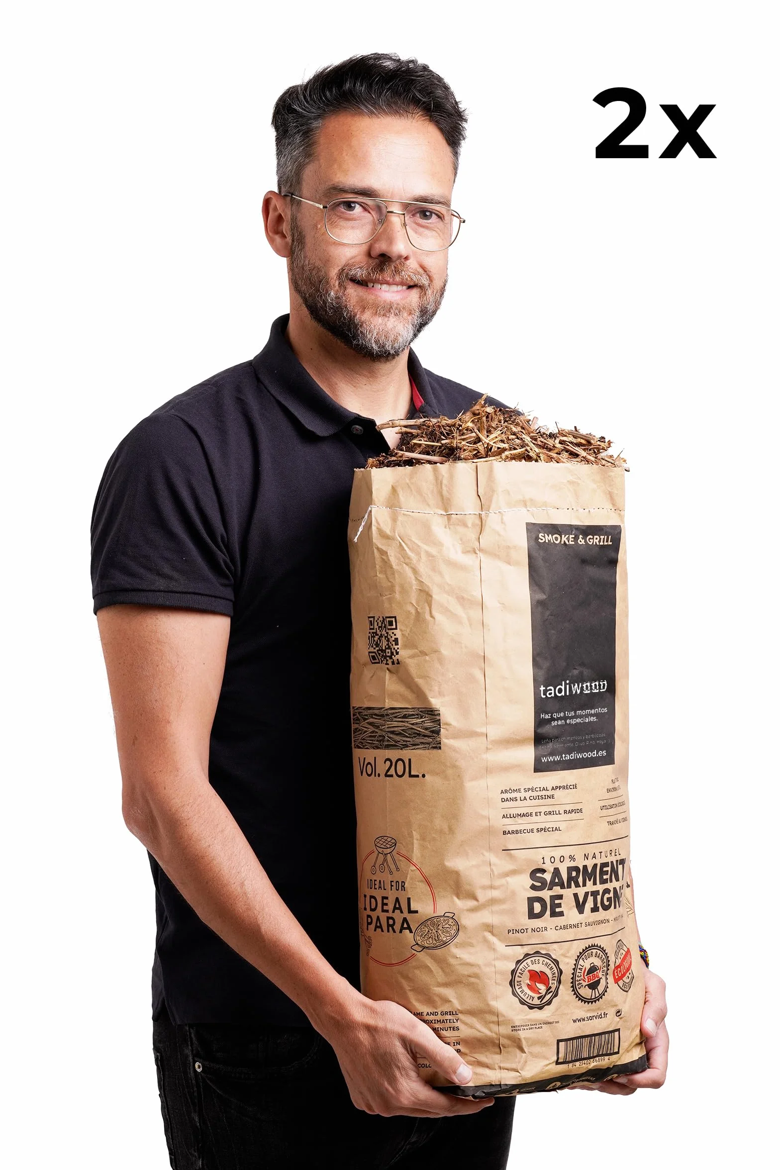 Sarmiento de Vid Trozeado 2x20L Leña de Encendido Rápido 100% Natural Hecho en España