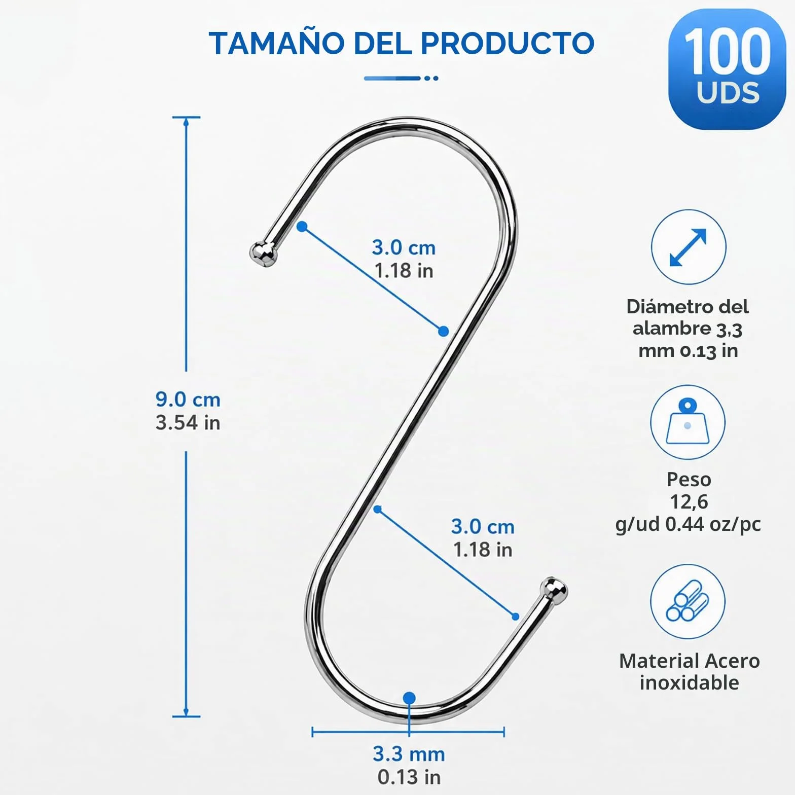 JMIATRY 100 Piezas Ganchos en S 9cm, Ganchos para Colgar, Ganchos para cocina, salón, baño, jardín, armario