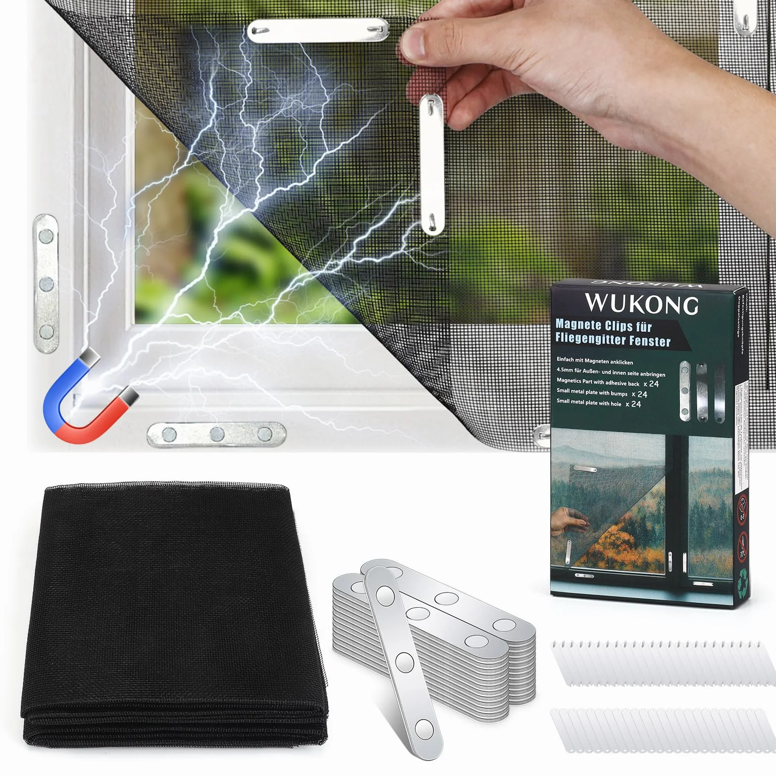 Wukong Set 2 Mosquiteras Ventana con Cierre Magnético – 2 Redes 150x130 cm Recortables, 24 Imanes, Fácil Instalación sin Taladro, Reutilizables