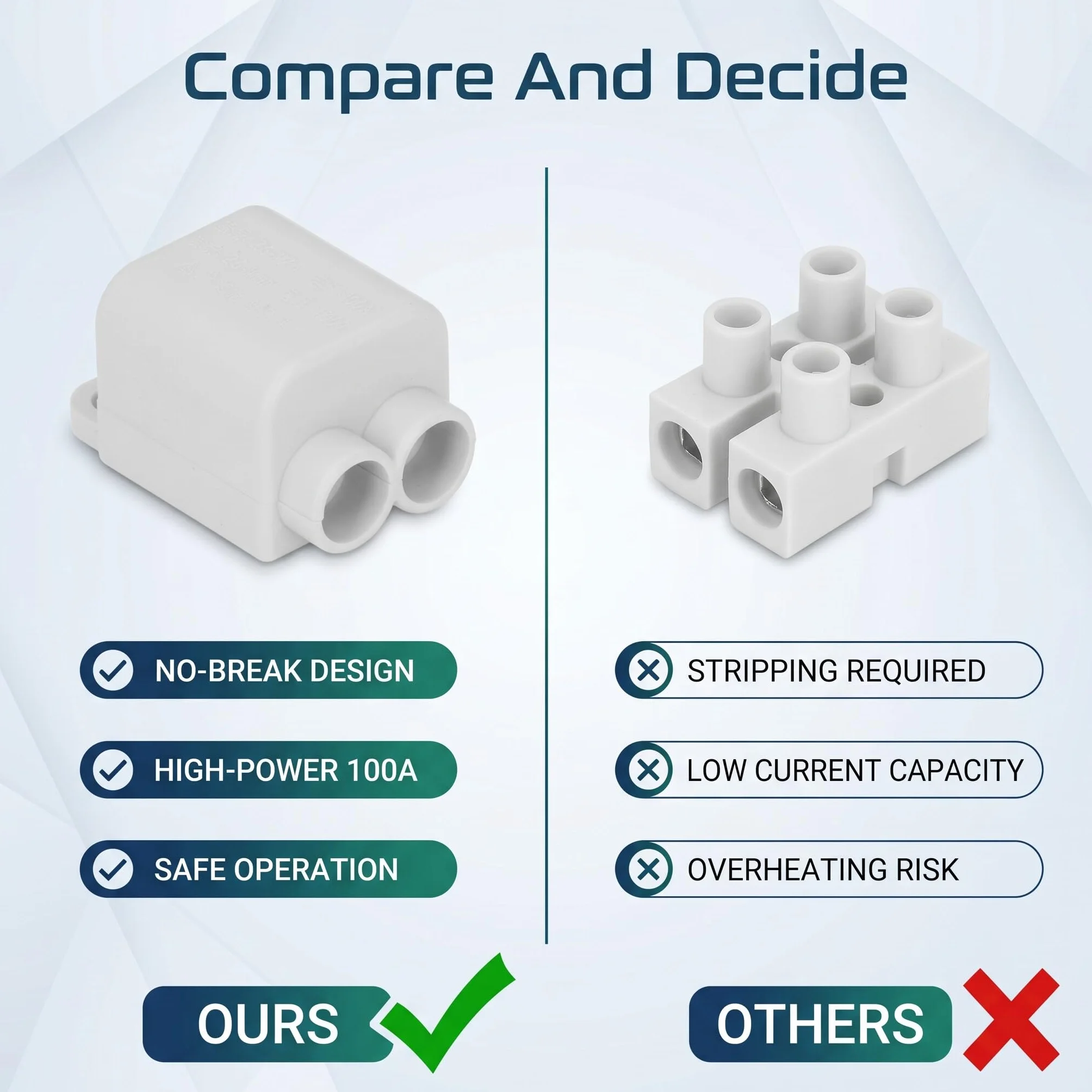 Conector Divisor Tipo T Caja de Conexiones 3 Vías 6 Uds. 1000V 100A ZK-1216