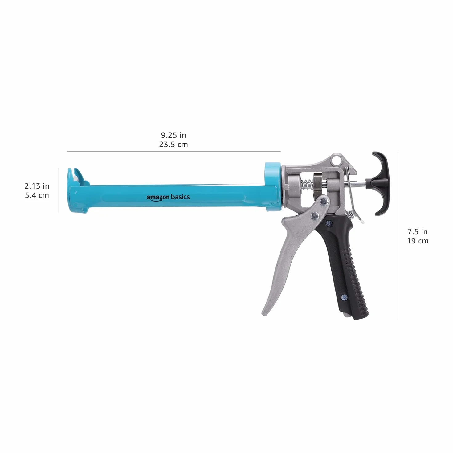 Amazon Basics Pistola para sellado de calafateo, resistente, 310ml, relación de fuerza 12:1, mango de aluminio con empuñadura de soporte de plástico, 0.3 litros, Azul y gris