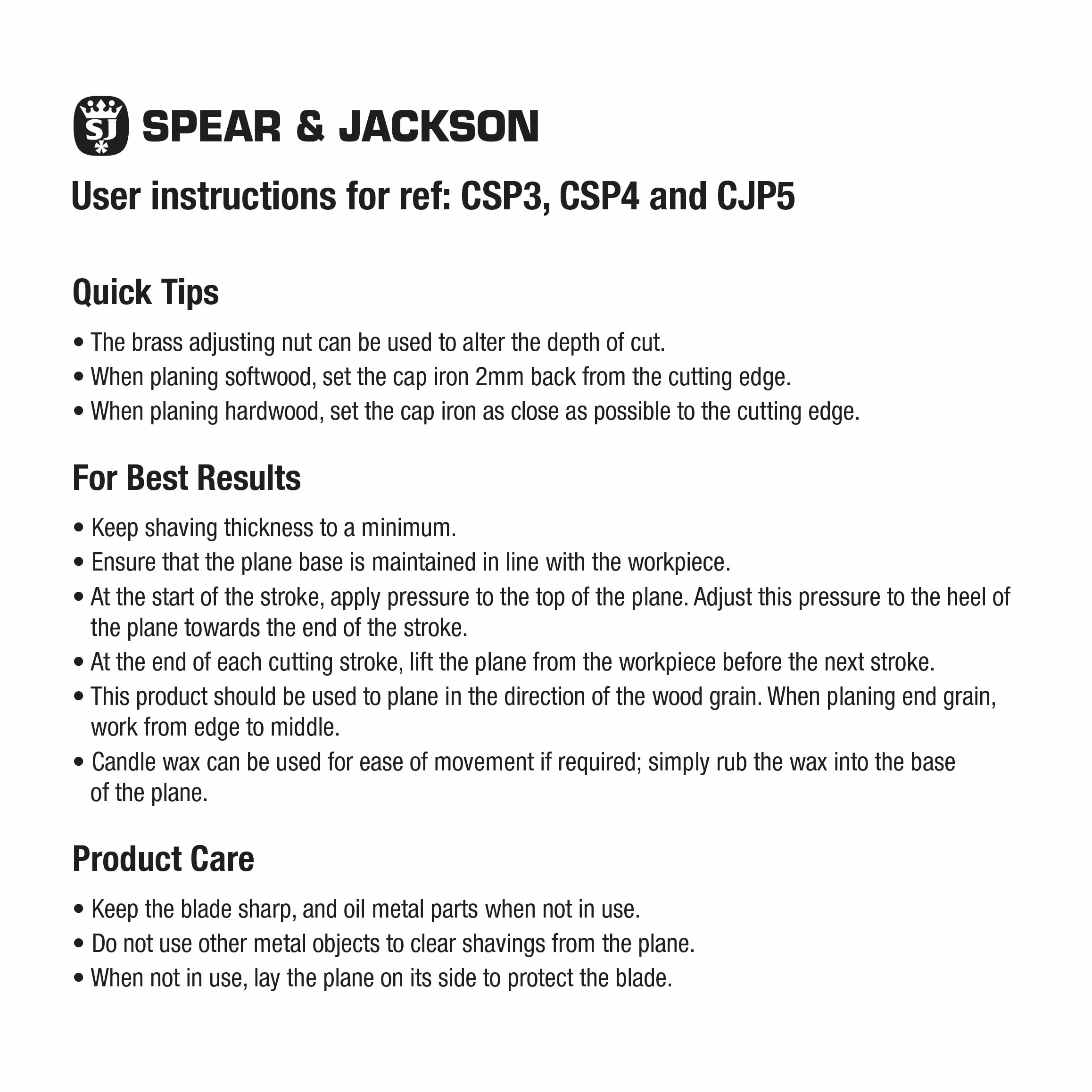 Spear & Jackson CSP3 Nº. 3 Cepillo de suavizado de carpintero