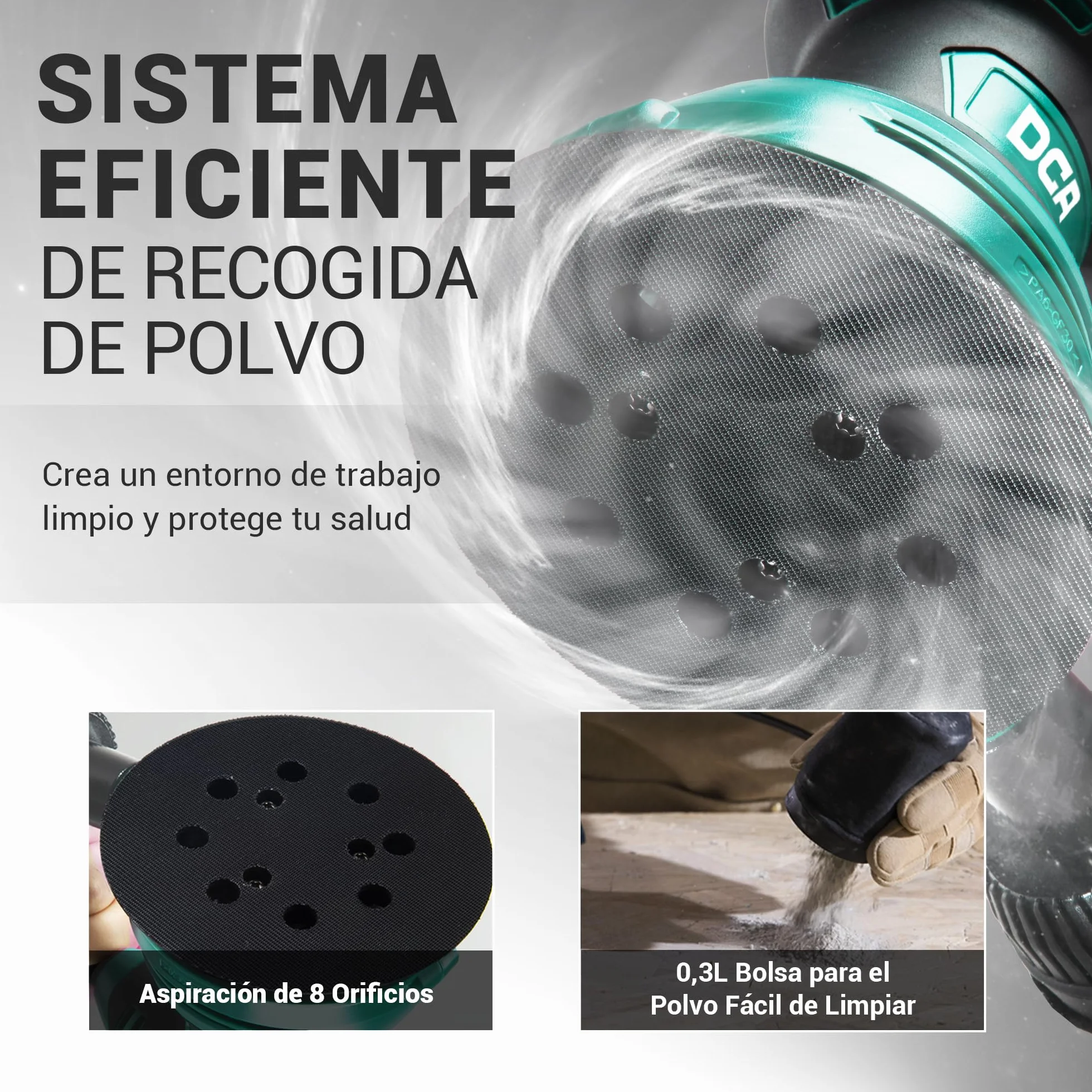 DCA Lijadora Orbital 300W, 6 Velocidades 12000RPM Lijadora Madera, Lijadora Eléctrica con Recogida de Polvo, 10psc 125MM Lija para superficies de madera y acero, lijado y pulido de madera, DIY