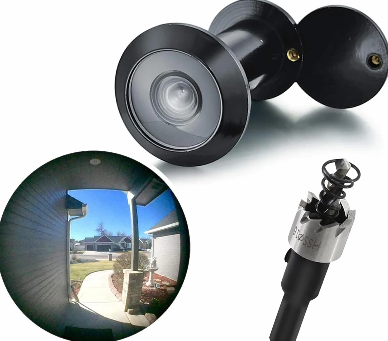 TOGU Mirilla de puerta de latón macizo de 220 grados para puerta con broca de 16 mm, compatible con puertas de grosor de 1-3/8 a 2-1/6 pulgadas, acabado negro mate