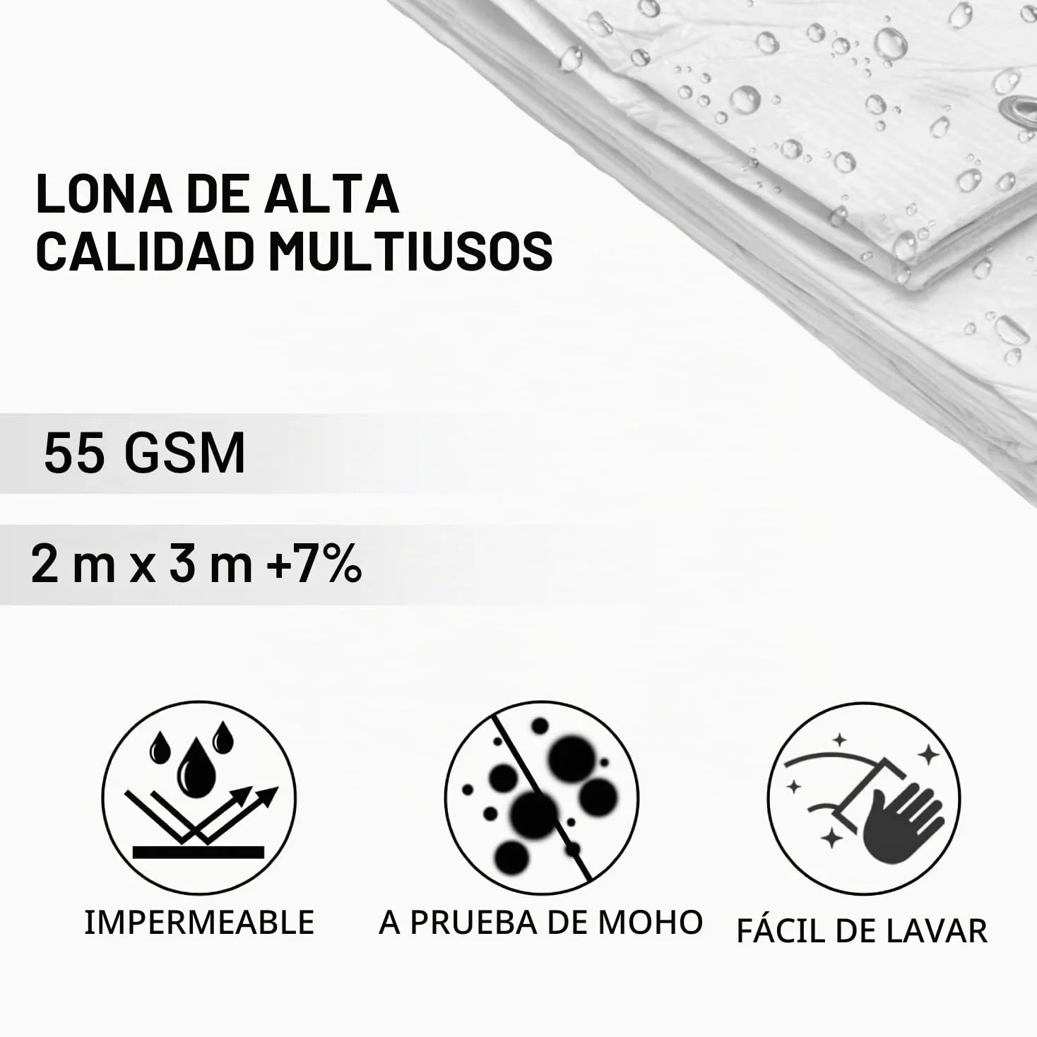 SKIR'CO Lona blanca de 4 x 5 m, impermeable, 55 g/m2, con ojales, lámina protectora para coche, multiusos, color blanco