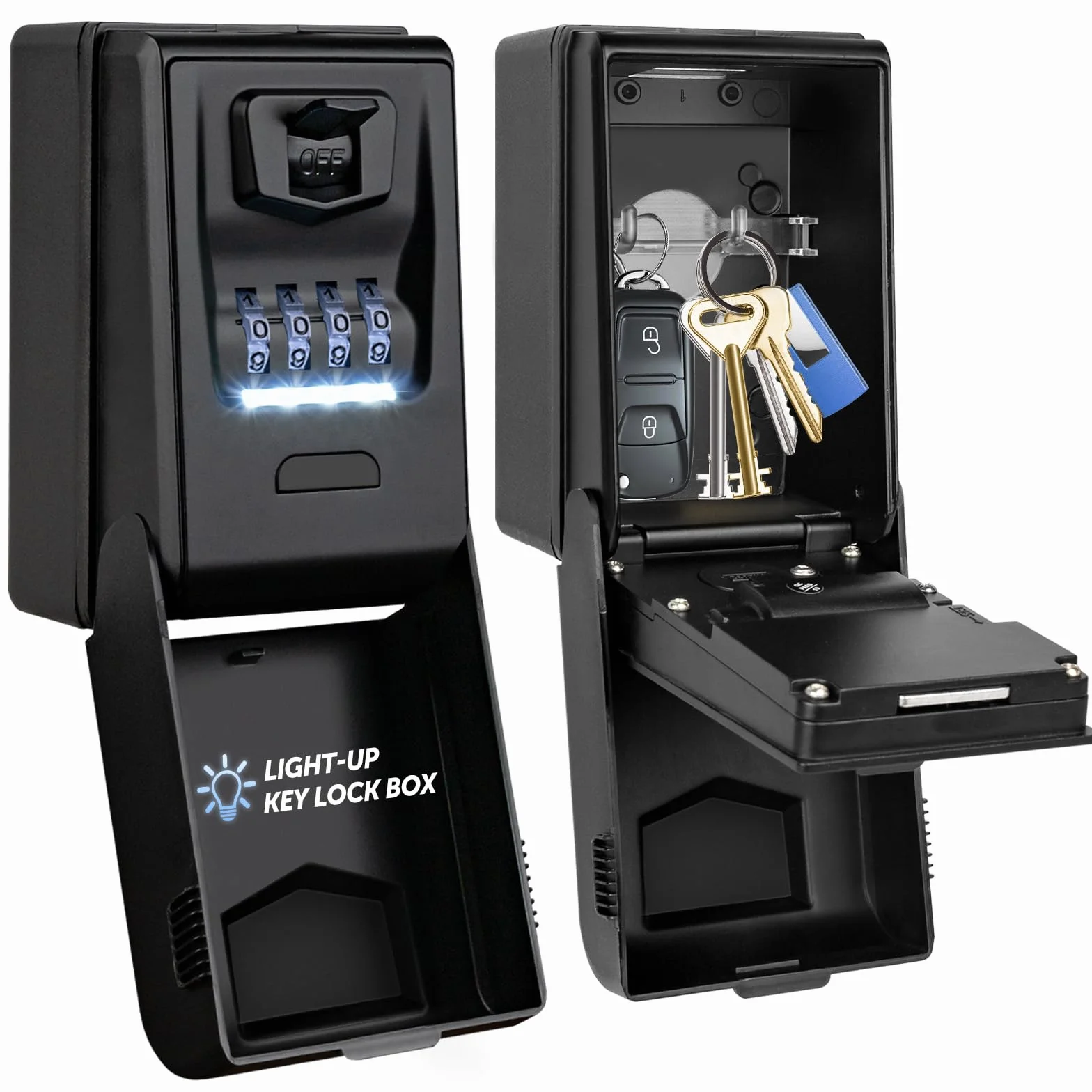 Caja de Seguridad para Llaves [Iluminada] Exterior Caja Fuerte para Llaves Impermeable Caja de Llave con Codigo 4 Dígitos Caja de Bloqueo para Llave para Hogar Garaje Escuela
