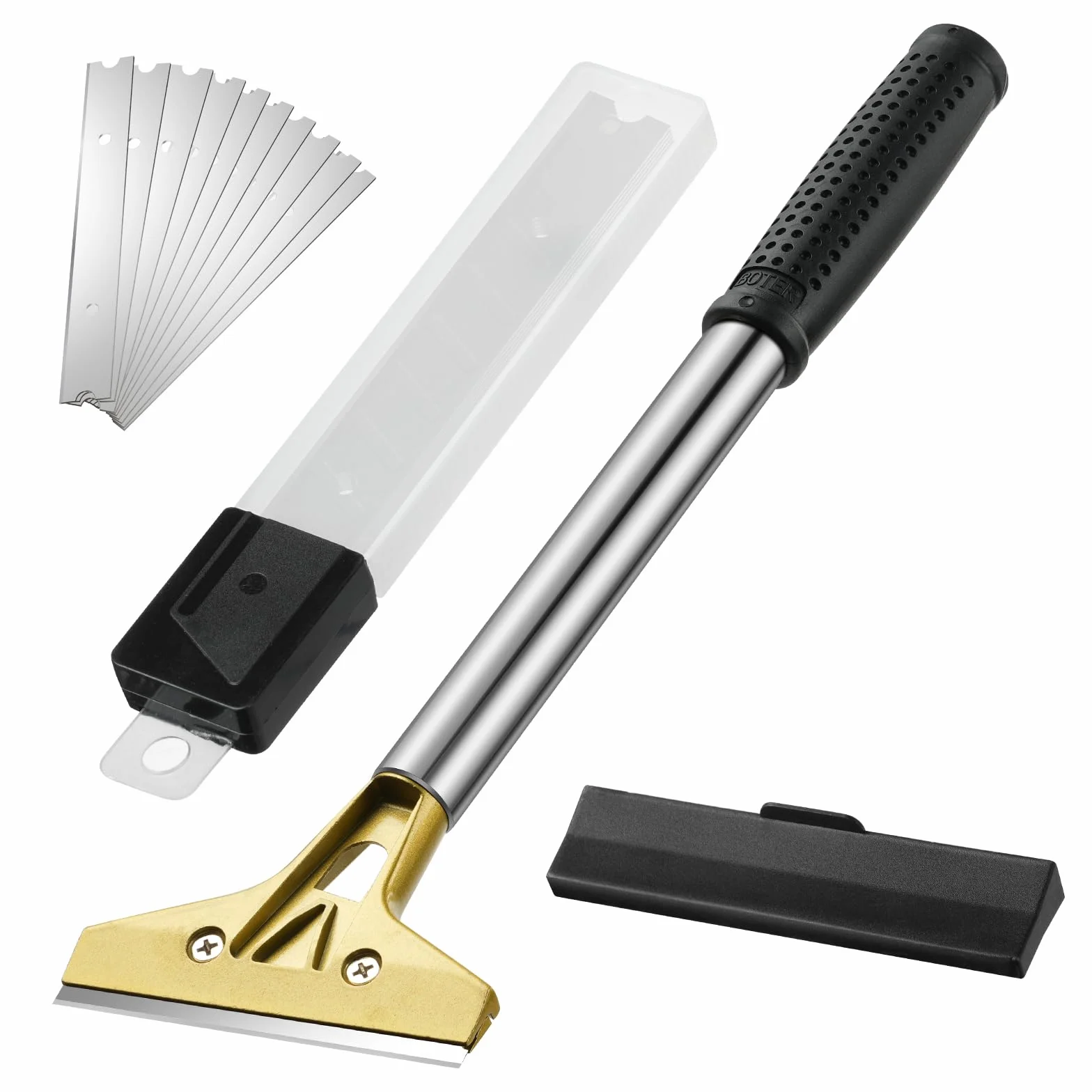 flintronic Industry Rasquetas, Rasquetas Set con 11 Cuchillas de Acero Al Carbono 100 mm, Agarre Suave asa Larga Raspador para ventana de vidrio, Granito1
