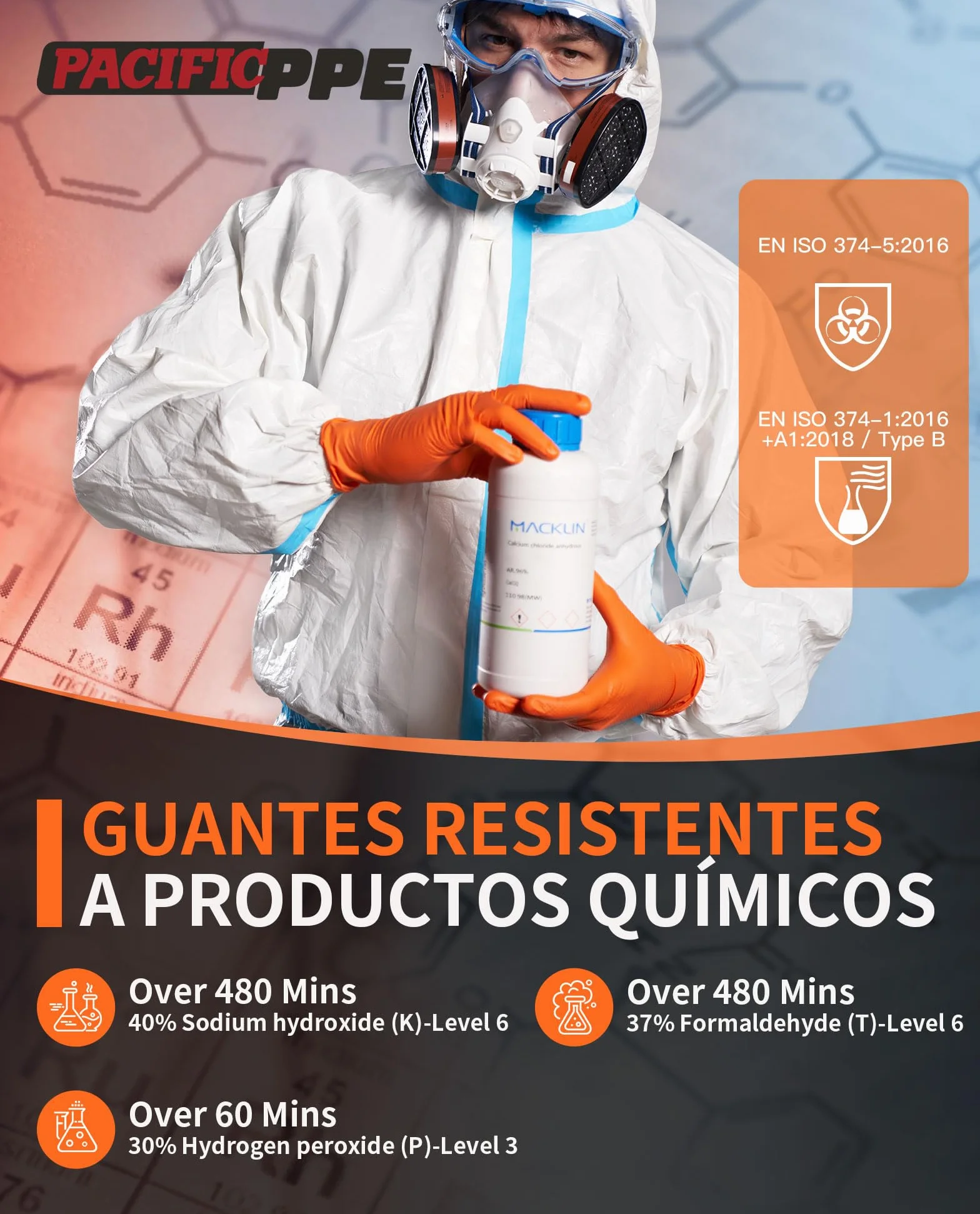 PACIFIC 8-mil Guantes Desechables de Nitrilo Naranja, Heavy-Duty, Industrial, Mecánico, Con Textura de Diamante, Sin Látex, Sin Polvo, EN 374, M/8