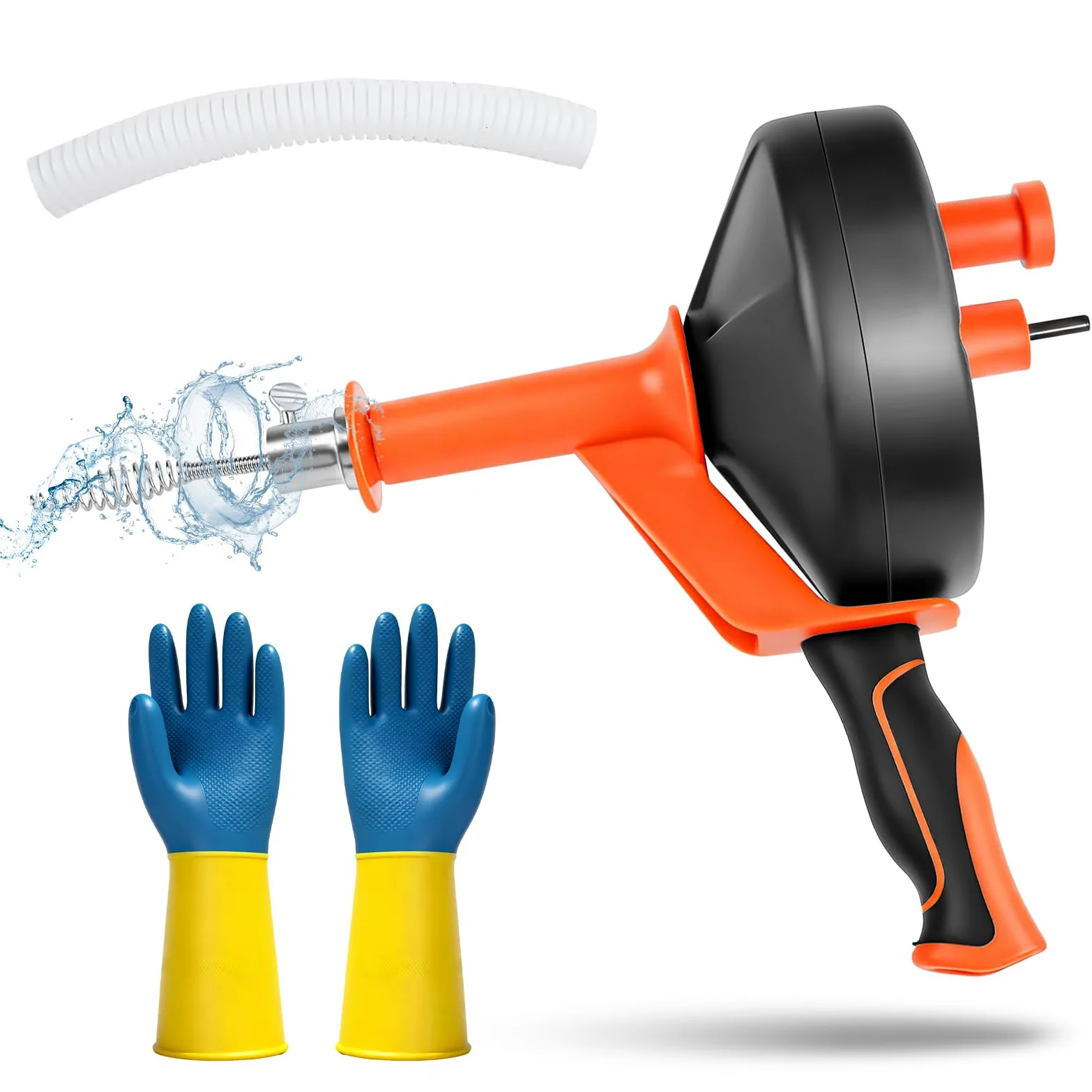 10 m Desatascador Tuberias Profesional- 10m, Desatascador Fregadero con Accesorio de Taladrar, Limpia Tuberias con Guantes - Manual & Eléctrico, Desatascador WC para Inodoros Baño Cocina