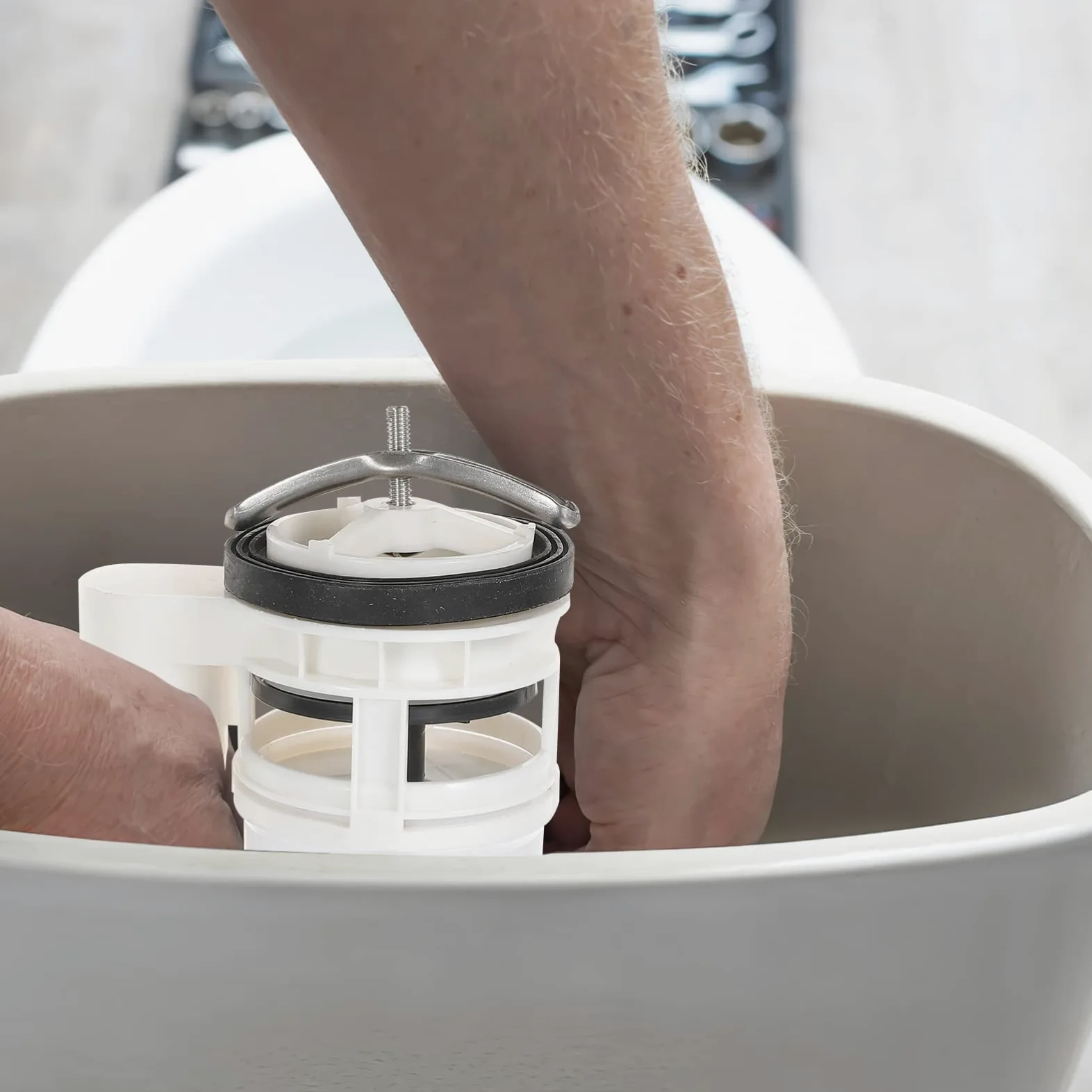 Válvula de Llenado para Cisterna Wc, Kit 1 Juego Botón Abs | Descarga Automática, Mecanismo de Doble Pulsador, Repuesto para Tanque de Agua, Piezas Duraderas