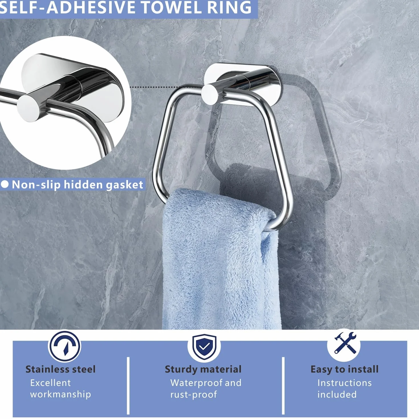 Toallero Autoadhesivo Acero Inoxidable 304 para Baño, Gancho Toalla Escalera, Montaje Pared sin Taladrar Cromo