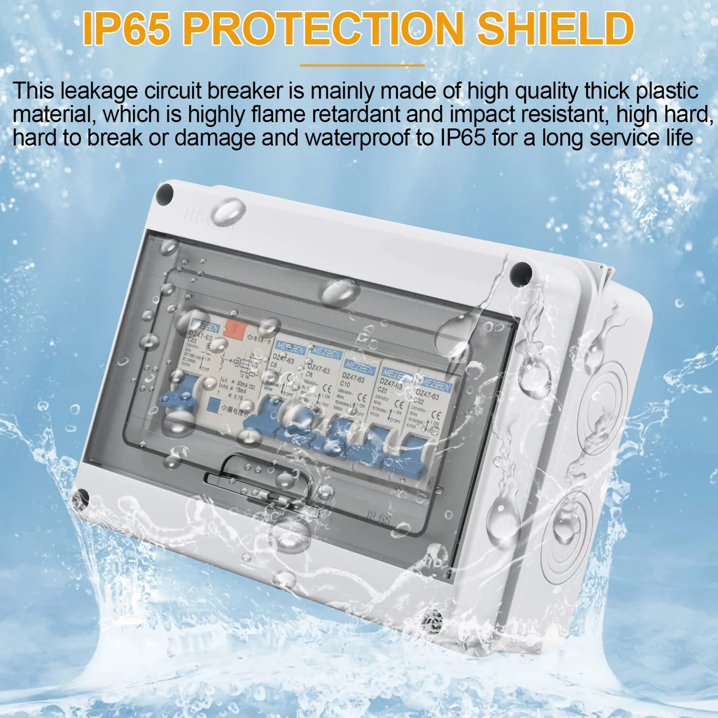 Caja Eléctrica Impermeable IP65, con Interruptor Neumático de 5 Vías 2x6A+1x10A+1x20A+1x32A, Viene con Anillos de Goma y Tornillos, 63A Exterior Cuadro Electrico, para Interior y Exterior