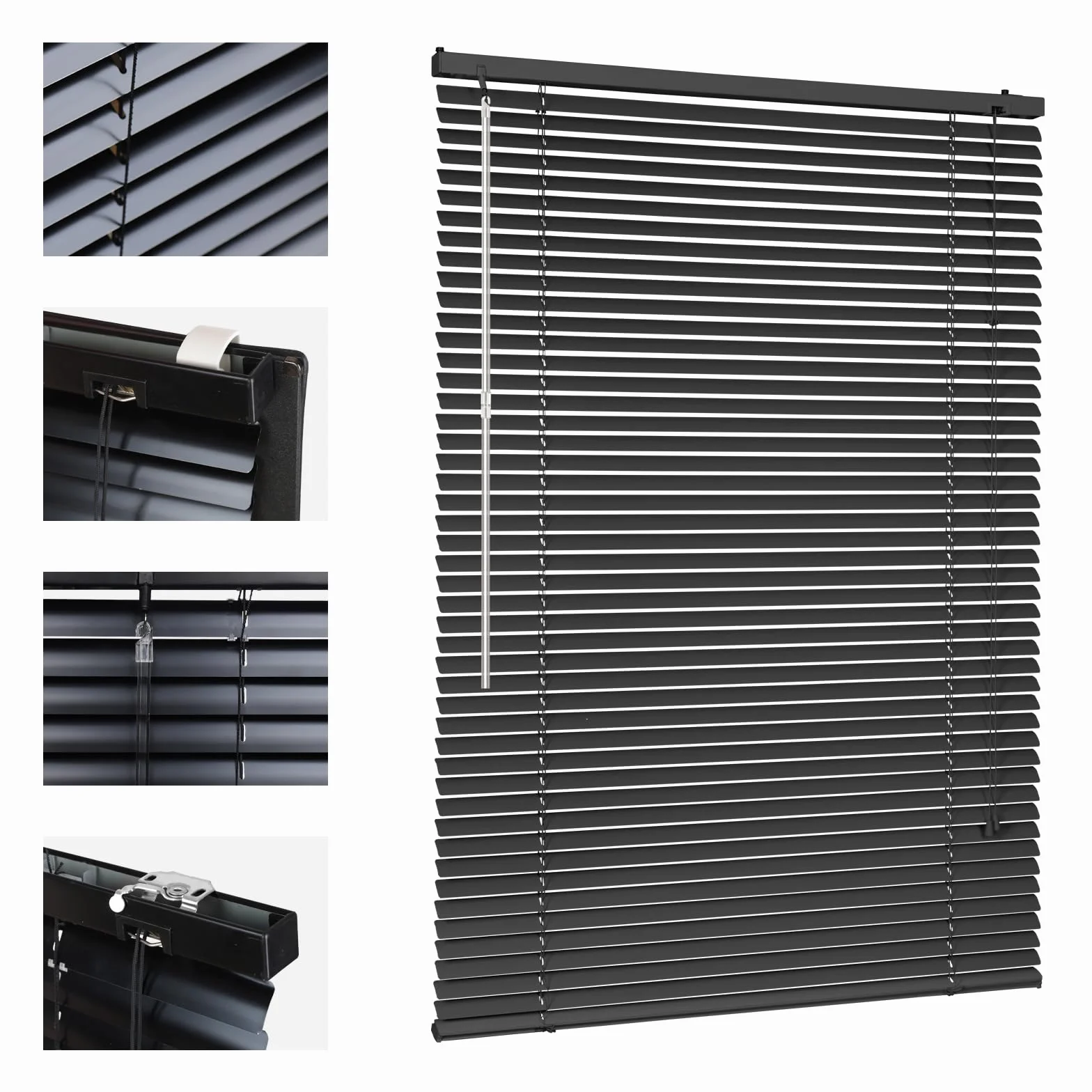 Sekey Klemmfix - Persiana para Ventanas sin Agujeros, láminas de Aluminio de 25 mm, con taladrar, Incluye Material de Montaje, persiana de Aluminio sin taladrar, 75 x 160 cm, Color Negro
