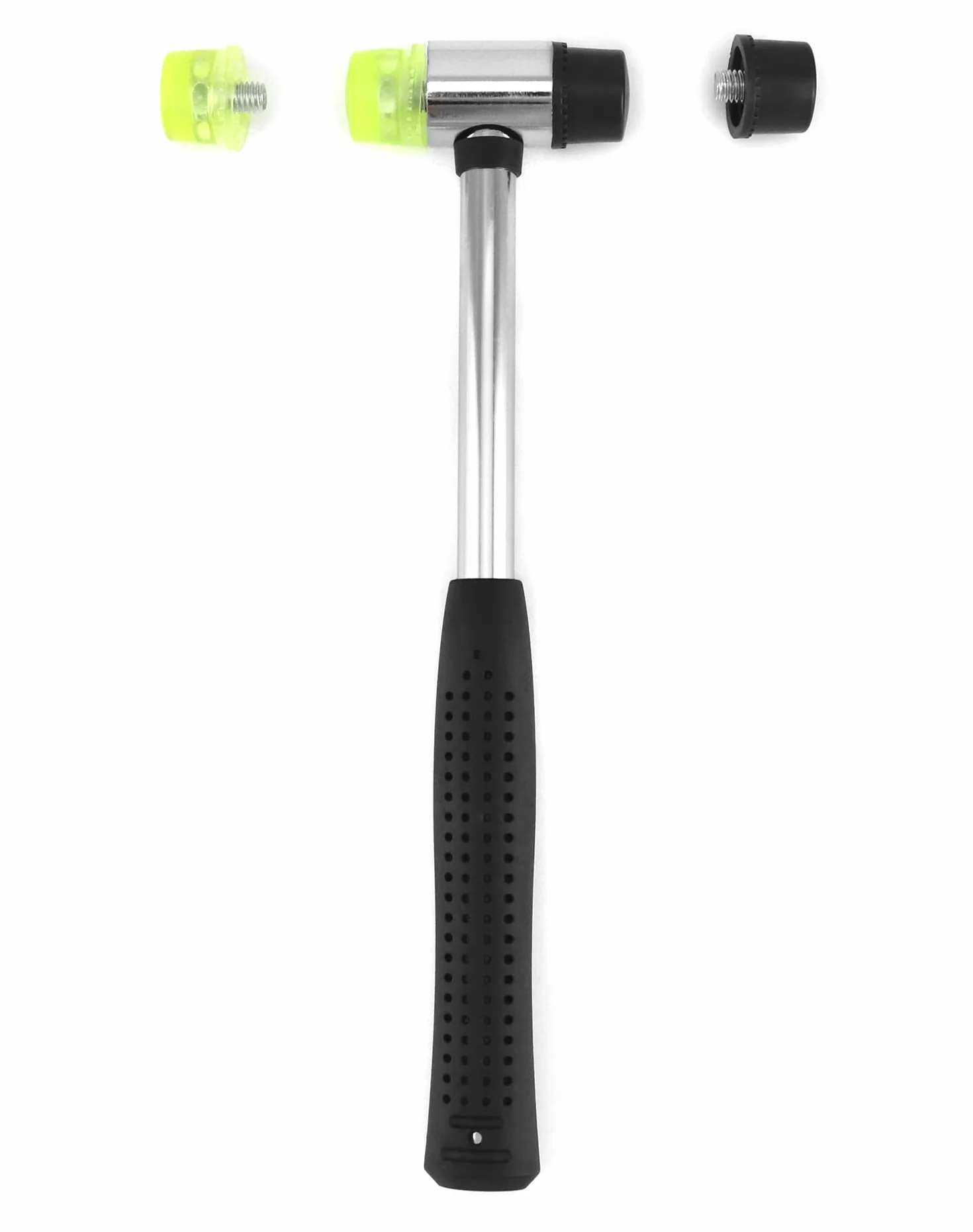QWORK Nylon Martillo, Martillo de Goma de 25 mm con 2 cabezales de repuesto con empuñadura de goma antideslizante para joyería, herramientas artesanales de bricolaje, artesanía de cuero