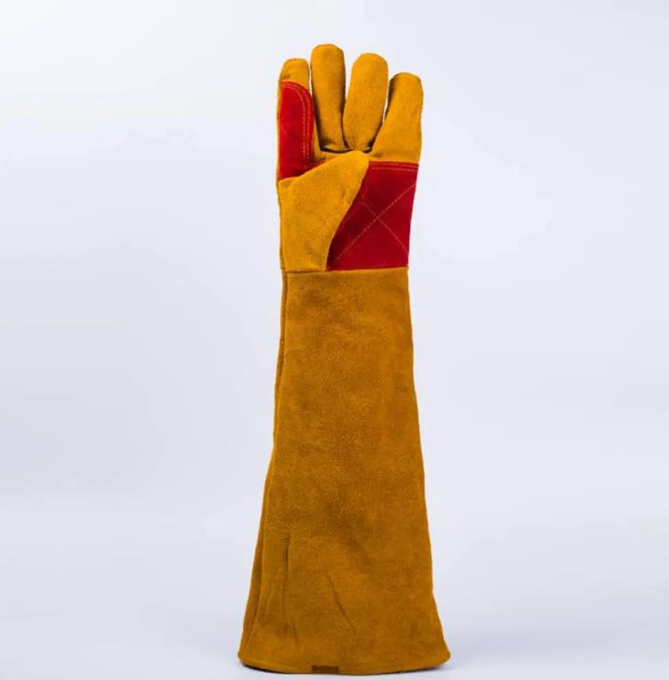 Guantes de soldadura de cuero resistentes al calor y al fuego con guantes de manga extra larga para barbacoa, horno, parrilla, chimenea, Tig, Mig, hornear, horno, estufa, soporte para ollas, guantes