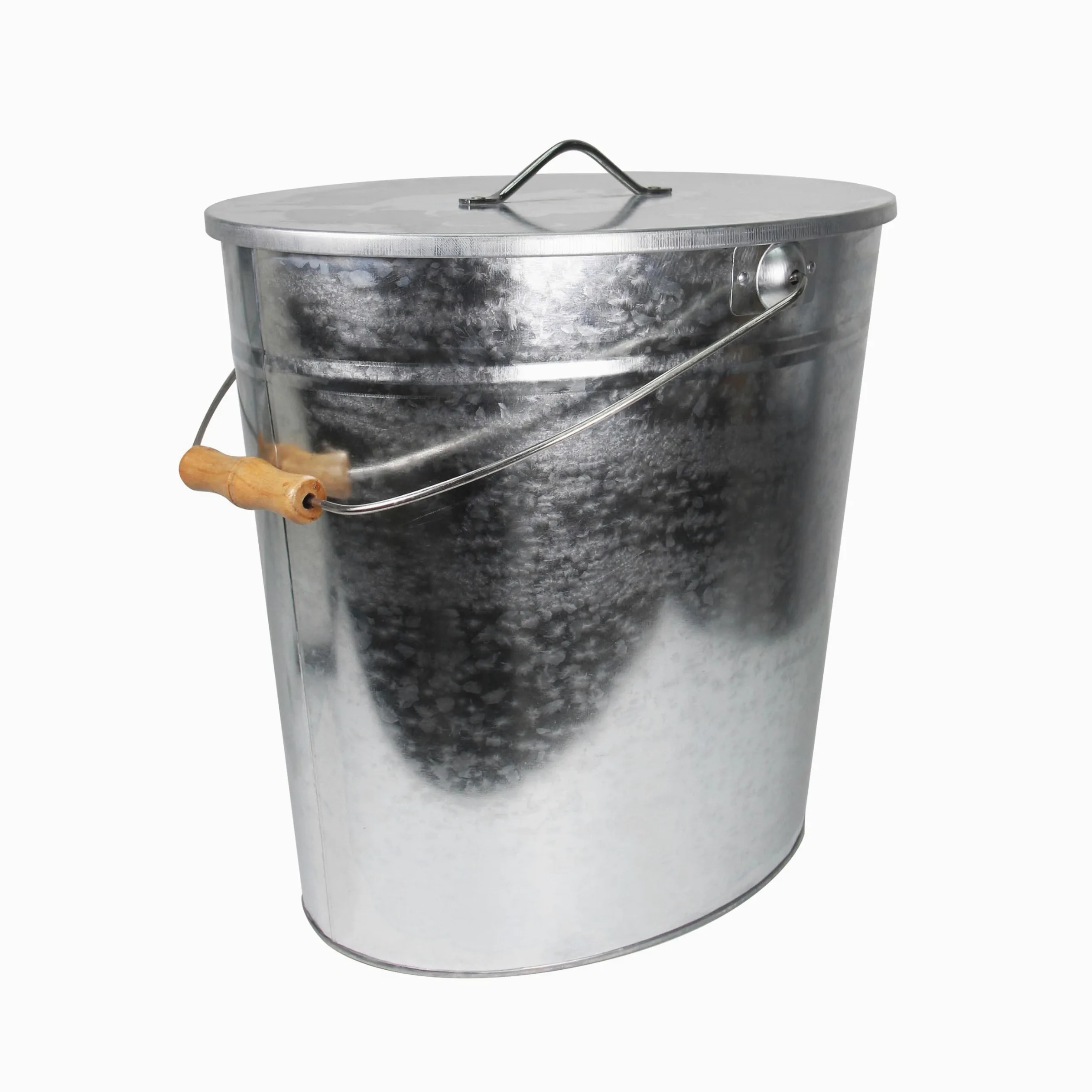Cubo galvanizado de cenizas y carbón con tapa 24 l, asa, para interiores y exteriores, chimenea, barbacoa y horno, 39 x 27 x 35 cm