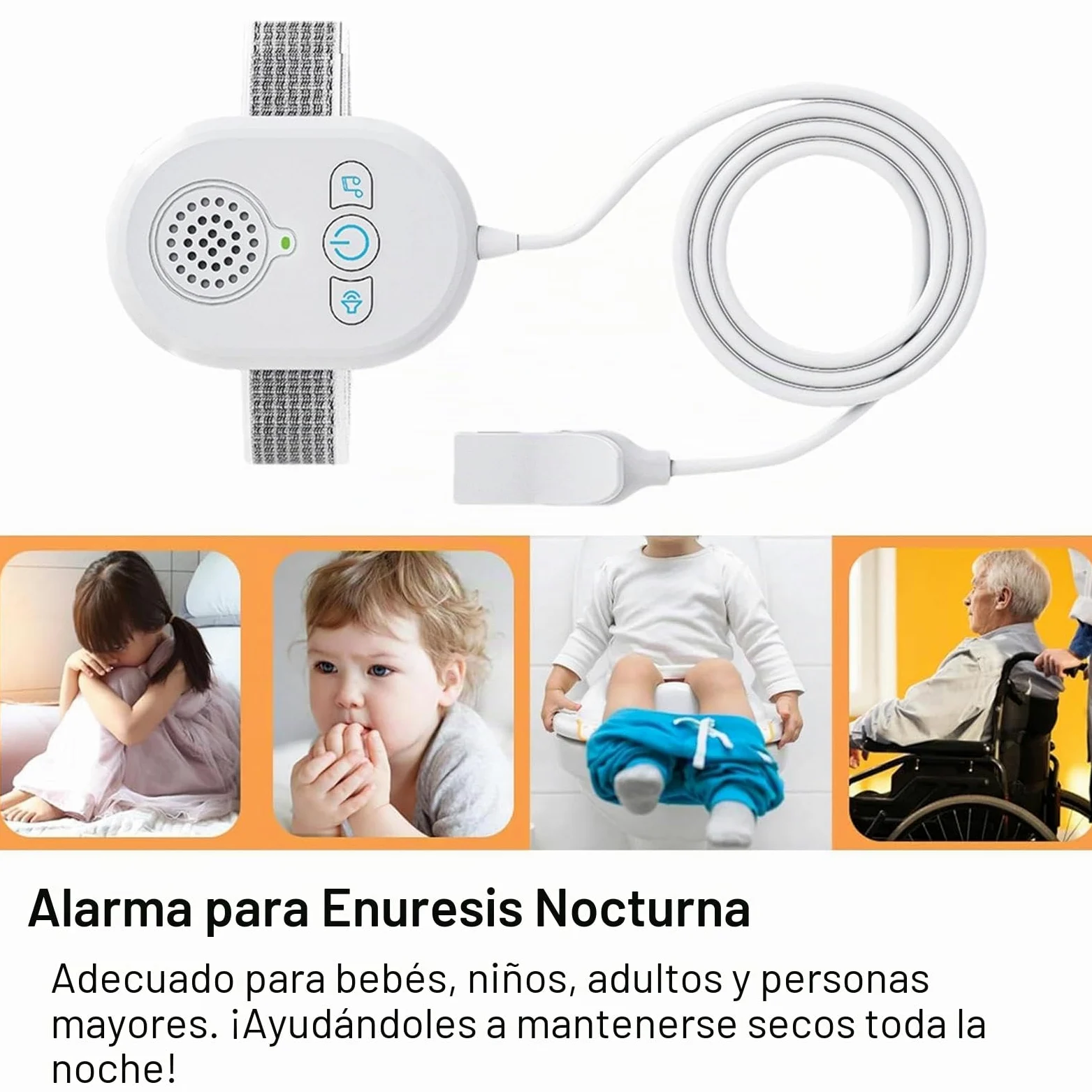 Sensor de enuresis de cama, solución de entrenamiento para ir al baño, alarma de sonido fuerte, alerta de vibración fuerte, monitor de enuresis nocturna, dispositivo de entrenamiento eficaz, sensor
