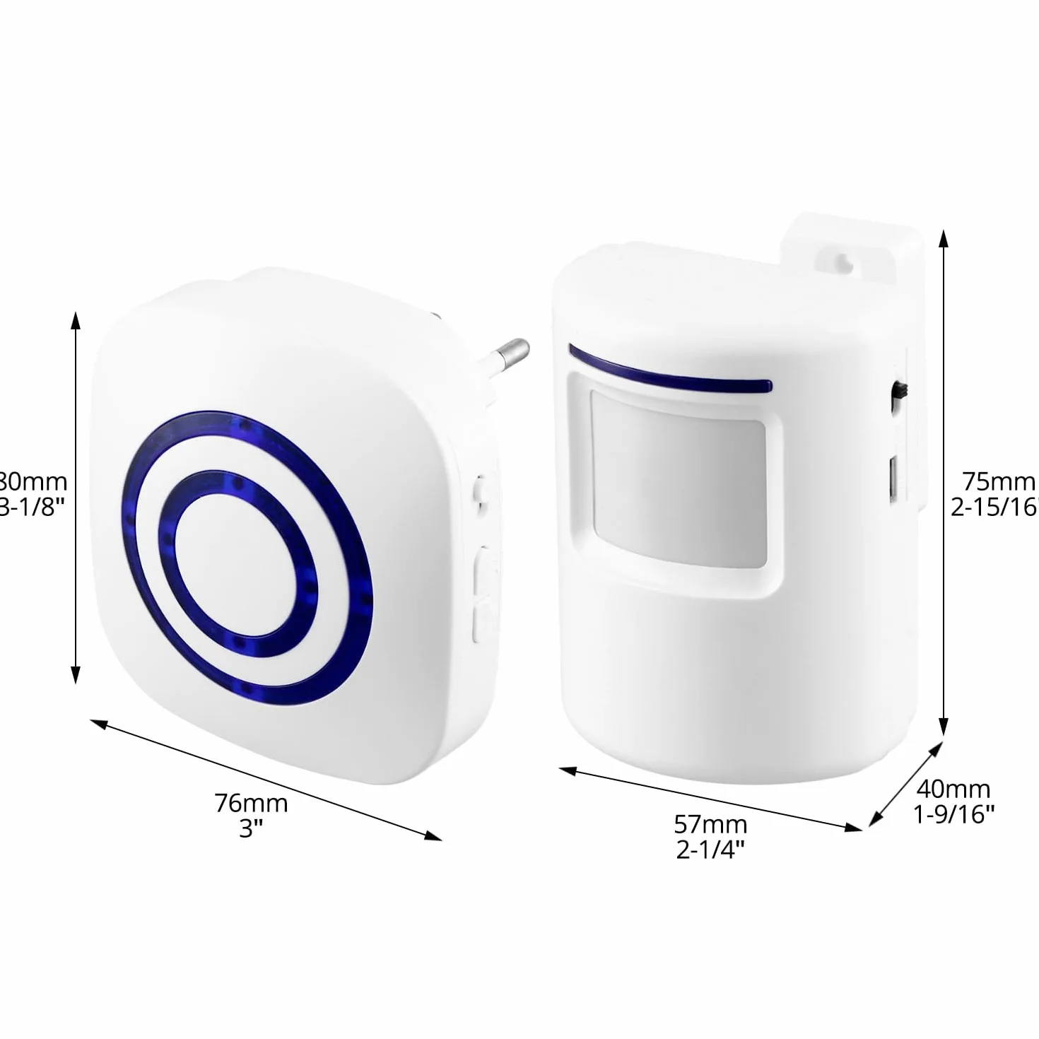 QWORK Detector de Presencia Inalámbrico con Sensor PIR, Timbre con 1 Receptor, 38 Tonos, 3 Niveles de Volumen, Rango 70m