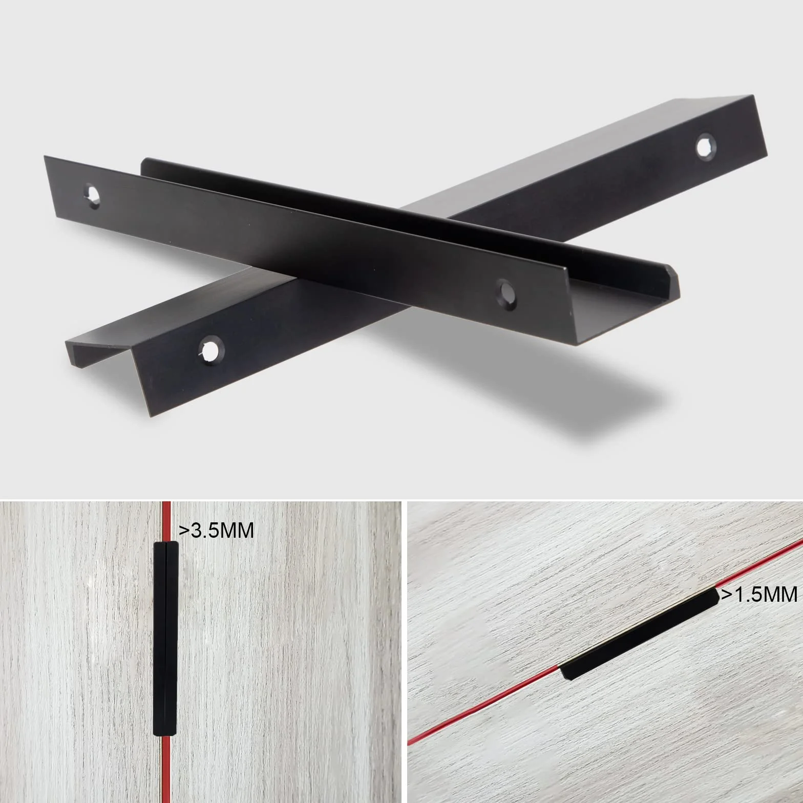 Tiradores de Muebles Negro Tiradores Ocultos para Armarios 200mm con Tornillos para Puerta de Armario Cajones 8 Piezas