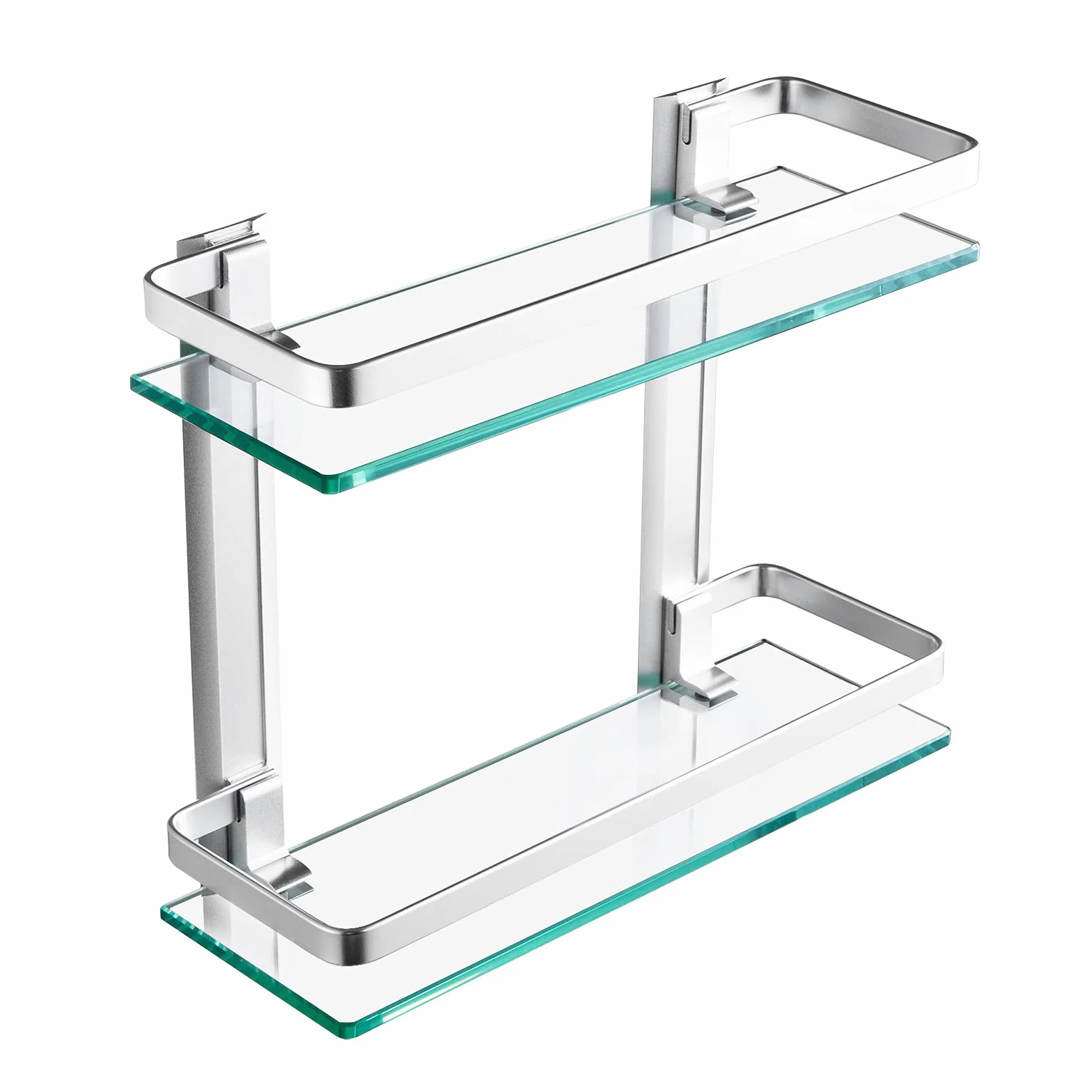 Estanteria Baño Cristal Vidrio Templado 8mm Estante Ducha 2 Niveles Aluminio Plata Rectangular