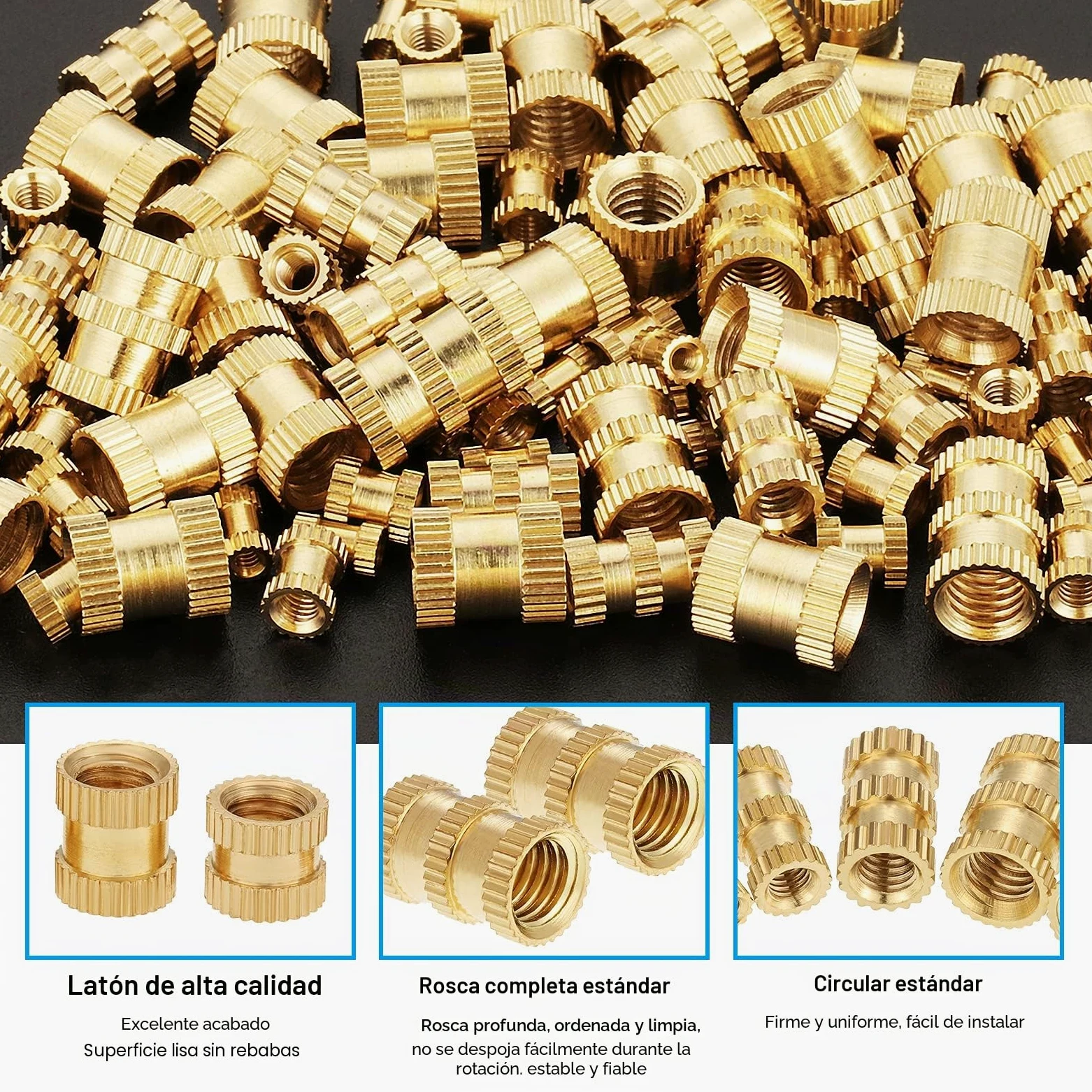 Gueenky 480 Piezas Tuercas Moleteadas de Latón, M2 M2,5 M3 M4 M5 M6 Tuercas de Inserción Insertos Roscados, 20 Tamaños Tuercas de Incrustación para Moldeo por Calor o Ultrasonido en Impresora 3D