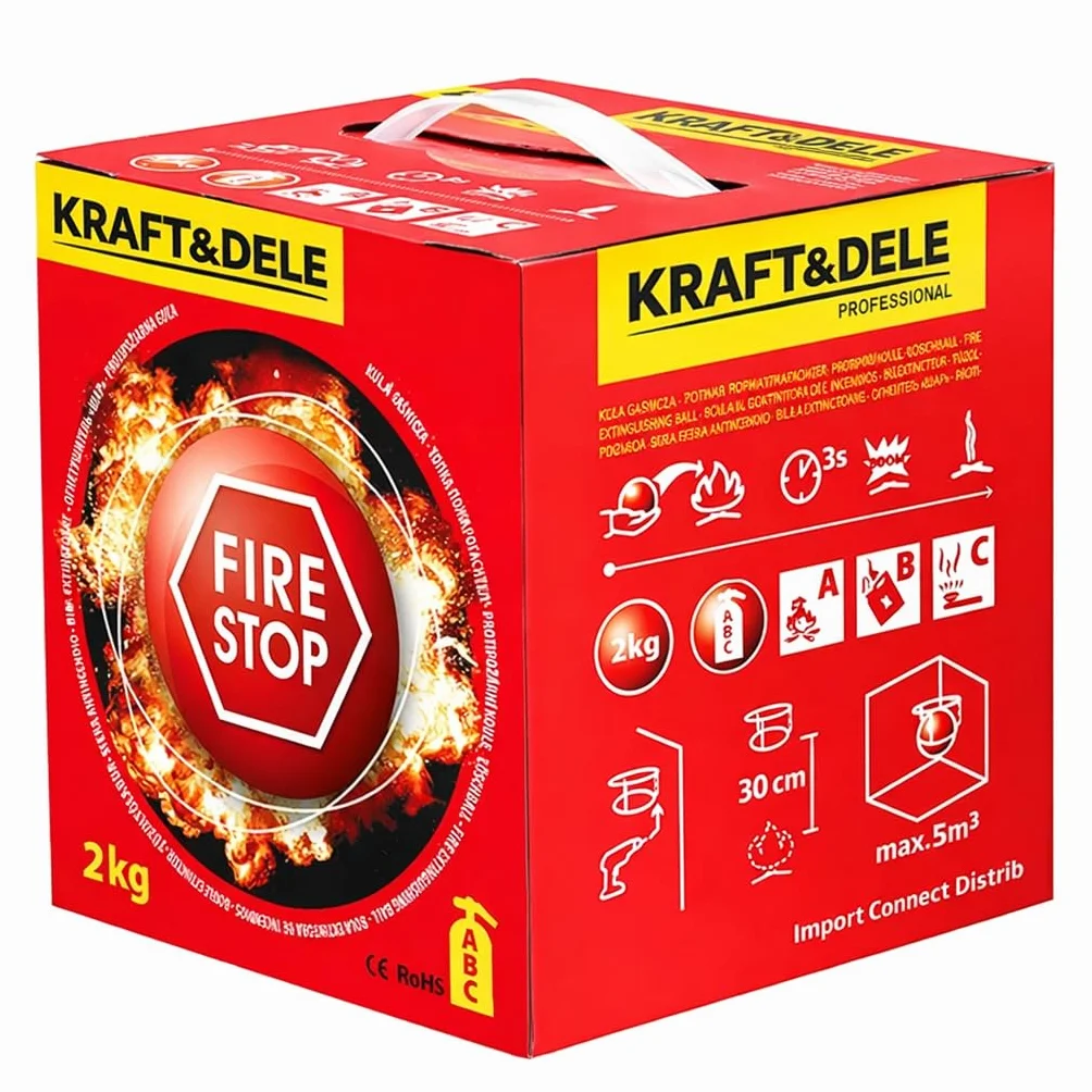 Fire Stop Bola Extintora Automática, 2 kg, Clases A, B y C, Diámetro 16,5 cm, Cobertura 5 m³, Activación en 3-5 Segundos
