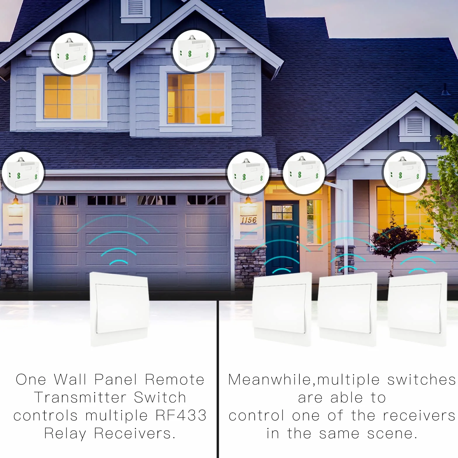 MOES Interruptor Inalámbrico Autoalimentado de Luz Conmutador RF433, Sin Cables Sin Bateria, Interruptor Pared con Receptor Lámpara Casa Iluminación (2 Interruptores 1 Receptor Kit)