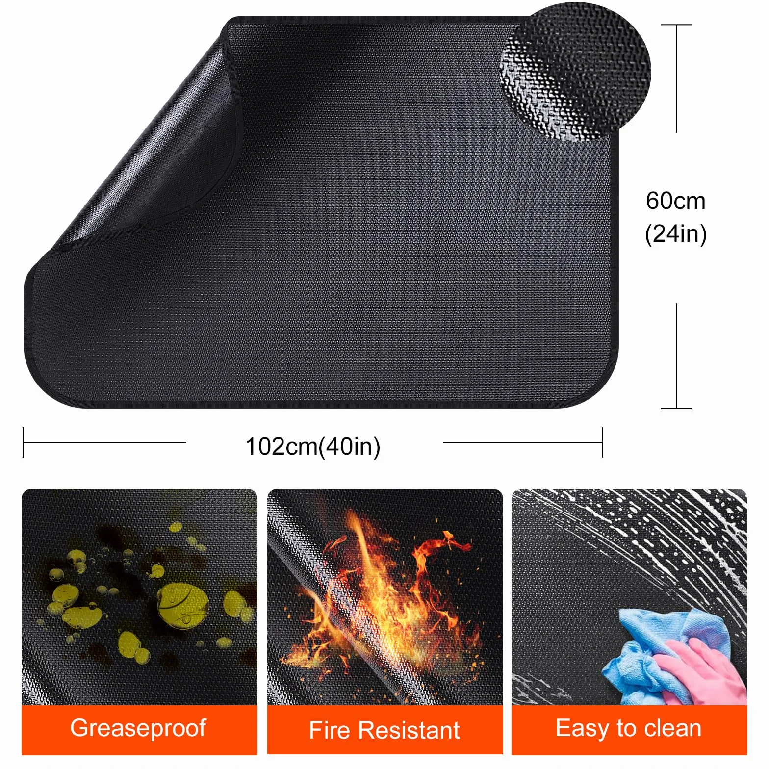 Tapete para debajo de la parrilla de 40 x 24 pulgadas para parrilla al aire libre, tapete ignífugo de 3 capas resistente al calor, tapete de protección de césped, protector de barbacoa impermeable a