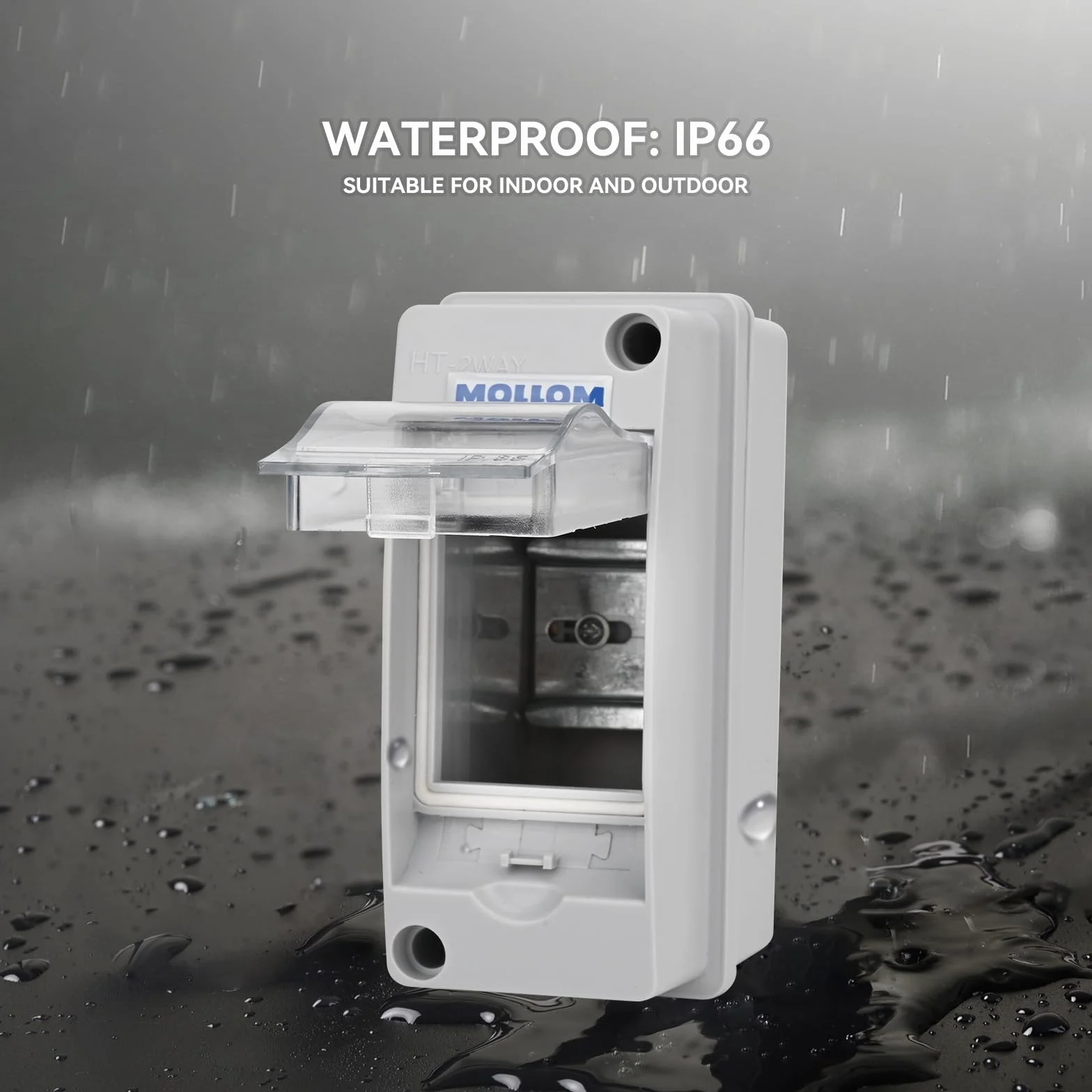 MOLLOM Caja de Protección de Distribución de 2 Vías con Interruptor Automático MCB y Riel DIN, Impermeable IP65, para Uso Interior y Exterior