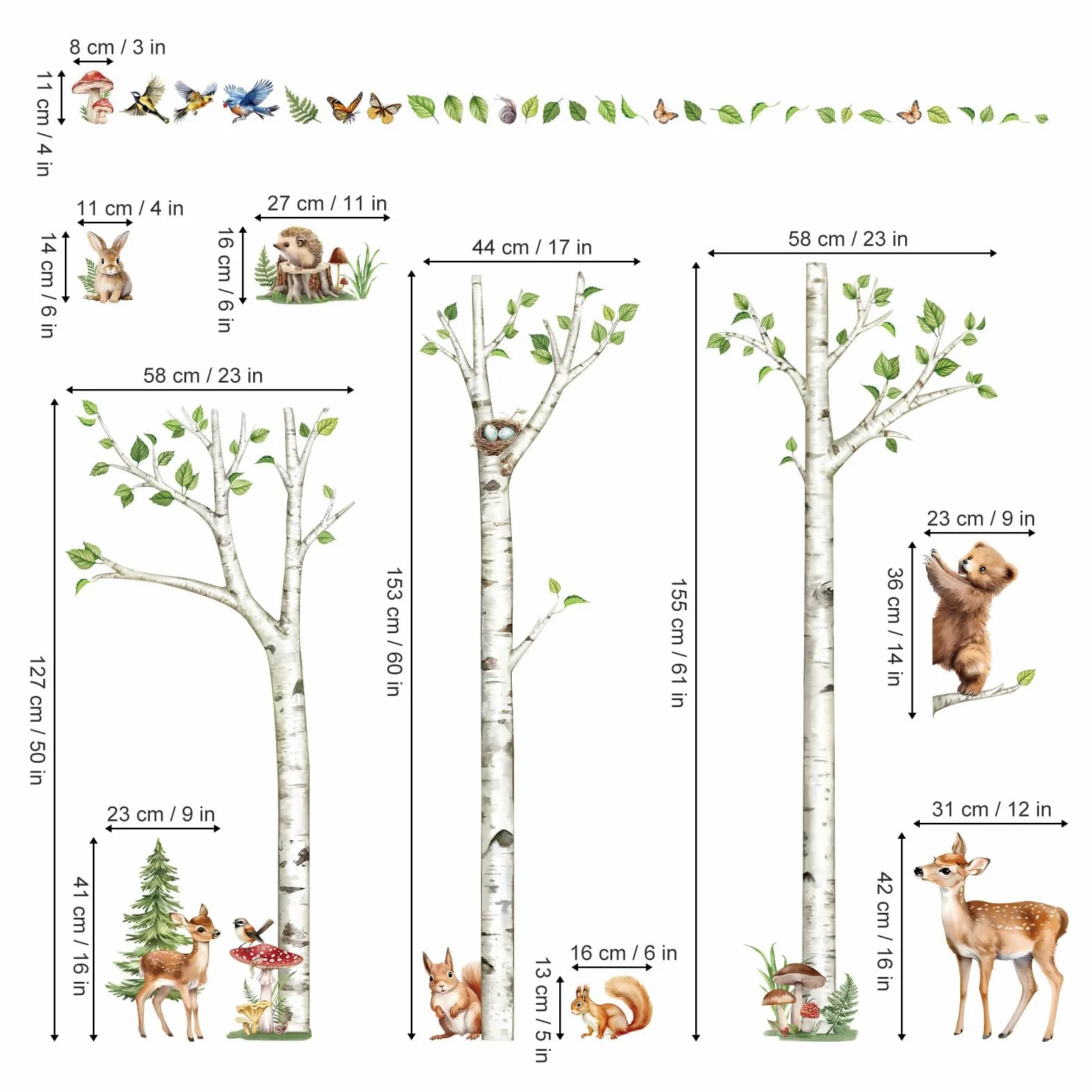 decalmile Pegatinas de Pared Árbol Grande Animales Bosque Vinilos Decorativos Ciervo Oso Zorro Adhesivos Pared Habitación Bebés Salón Guardería