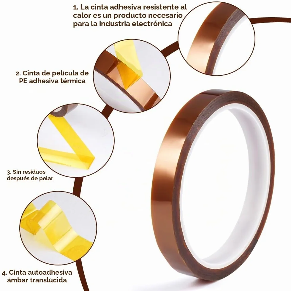 4 Rollos Cinta Termica Sublimacion,12mm x 33m Cinta Adhesiva de Poliimida,3D Cinta de Transferencia Térmica,Cinta Resistentes alta Temperatura al Calor,Para Enmascarar,Soldar,Sublimación (Marrón)