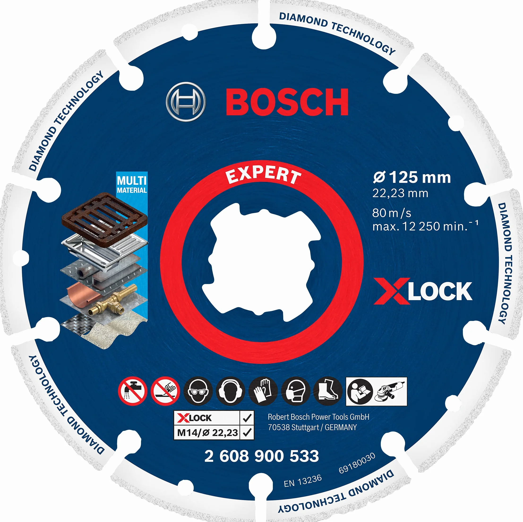 Bosch Professional 1 x Discos de corte de diamante Expert Diamond Metal Wheel X-LOCK, para Hierro fundido, 125 mm, Accesorios Amoladora pequeña
