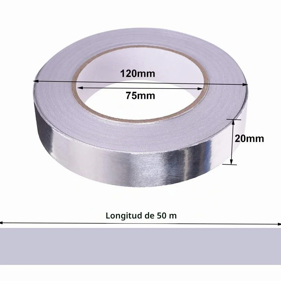 50 m x 20 mm Premium aluminio lámina adhesiva cinta con adhesivo conductor, cinta adhesiva de aluminio sellado, para HVAC Reparación, Conductos, Aislamiento